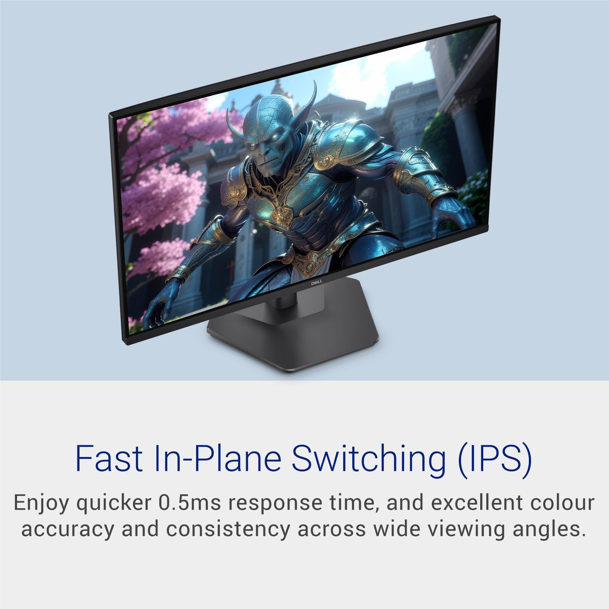Dell 27-inch gaming monitor angled view with slim bezels and pedestal stand