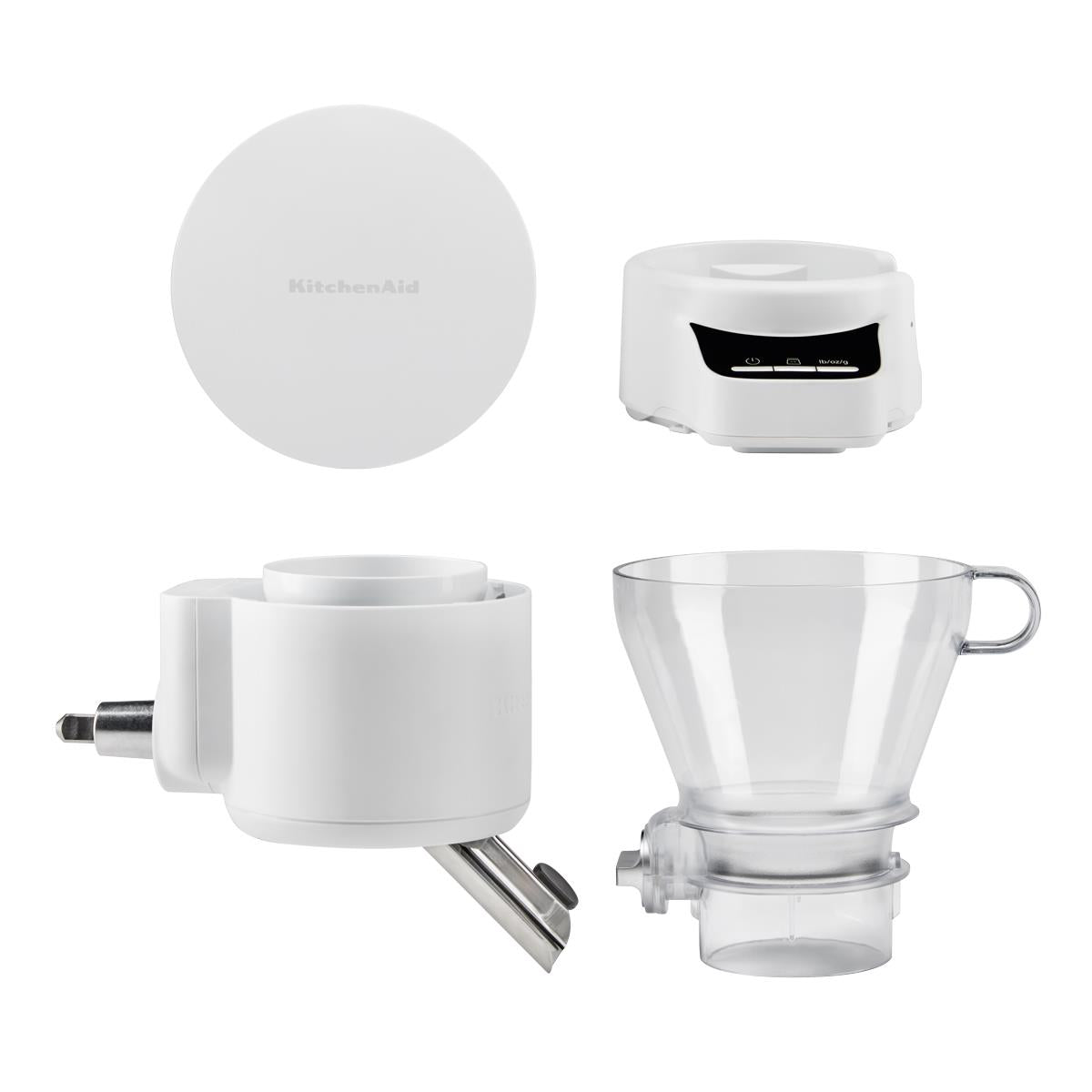 KitchenAid digital sifter and scale attachment, white housing with black display