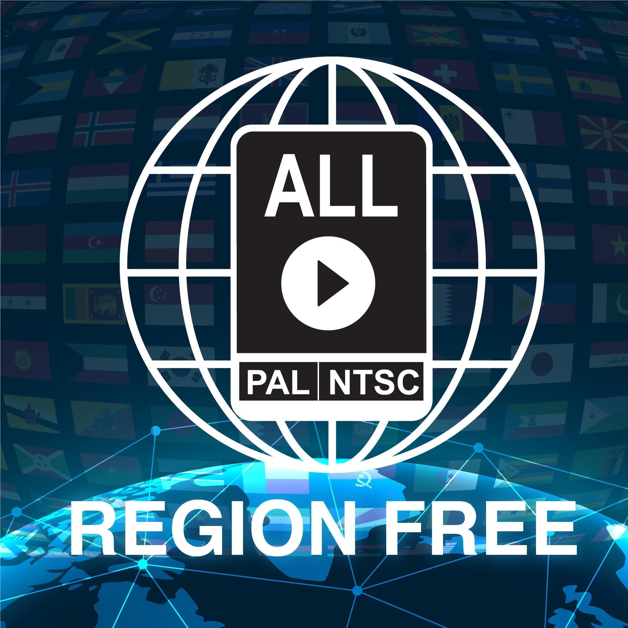 Portable DVD player region-free disc playback icon with PAL and NTSC labels