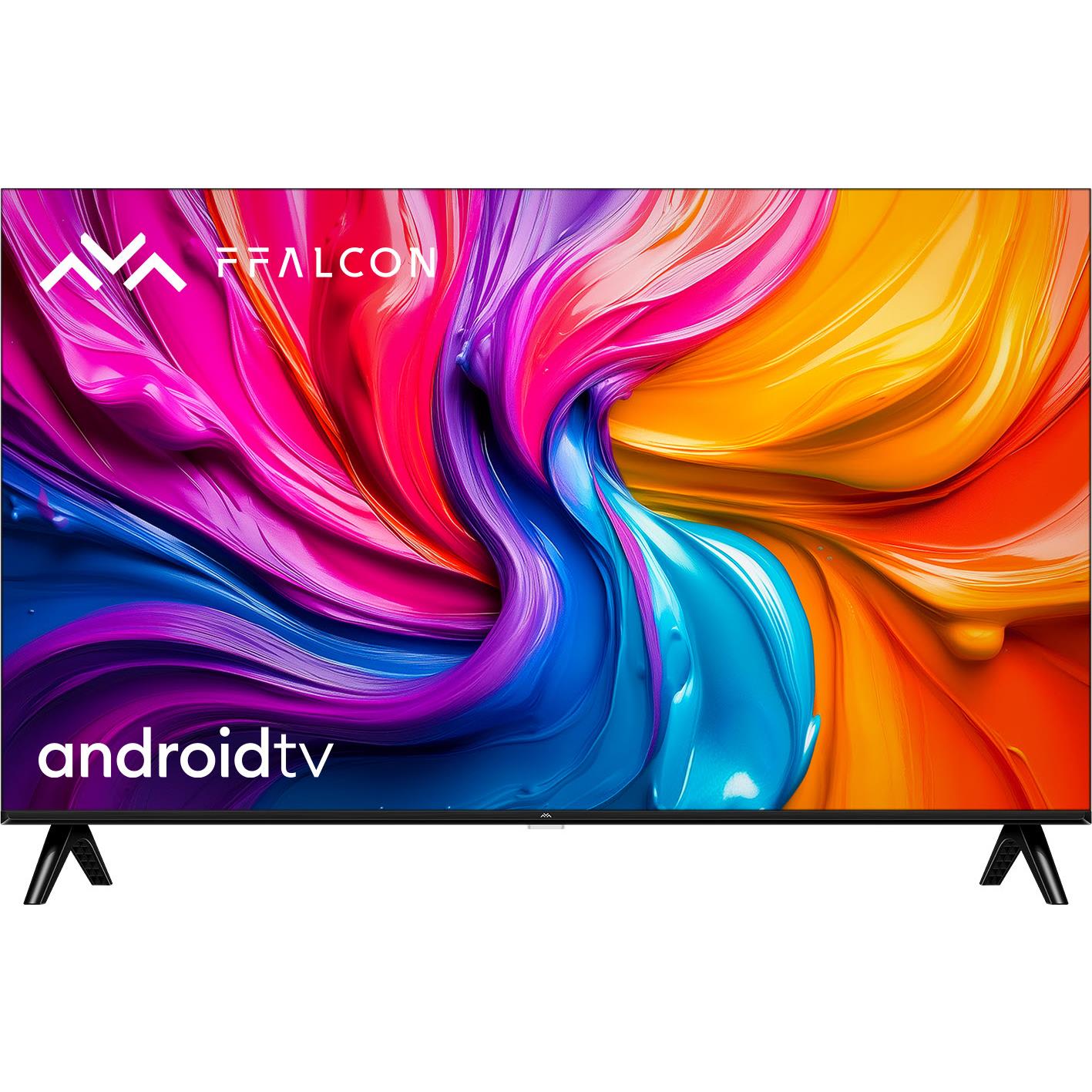 32-inch smart LED TV with colorful splash screen and Android TV logo