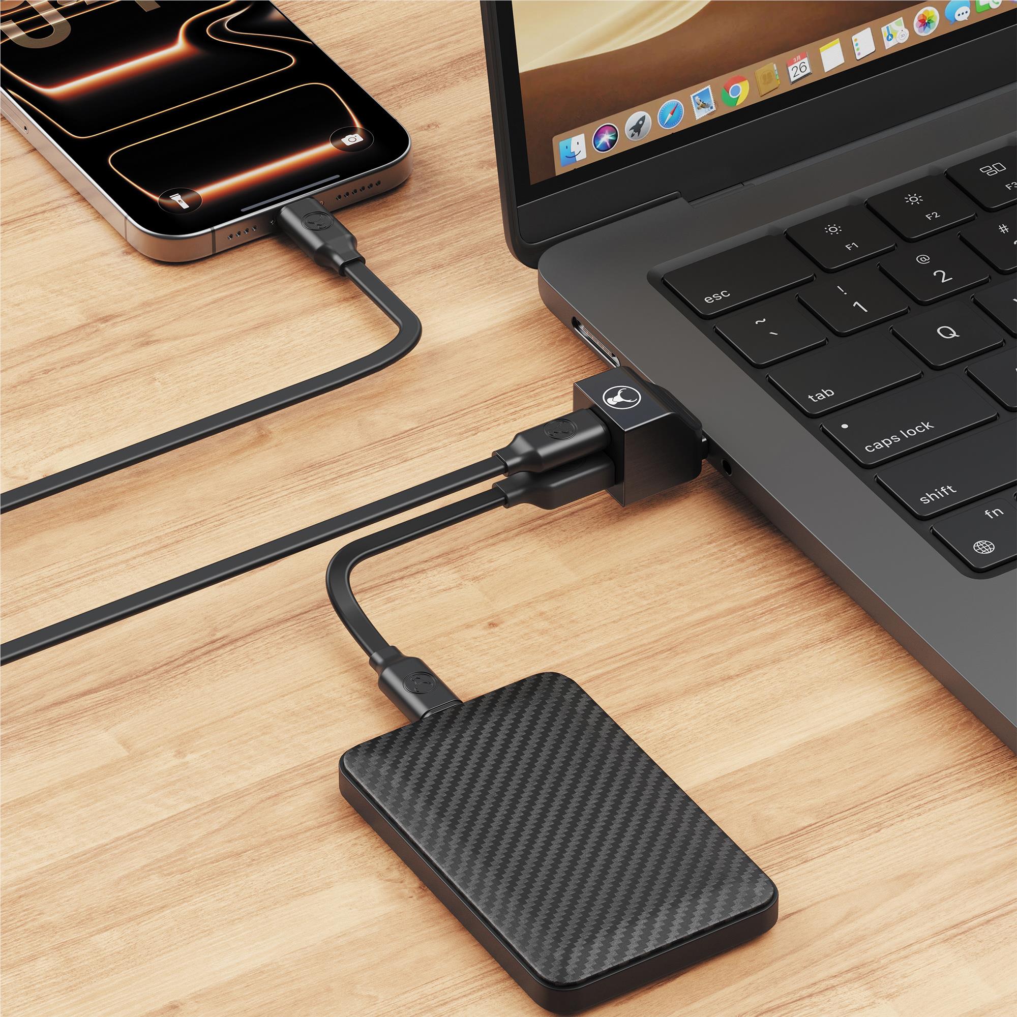 Bonelk USB-C to USB-C and USB-A dual adapter in black, image 5 - USB Cables & Adapters at Tech Supply Shed NZ