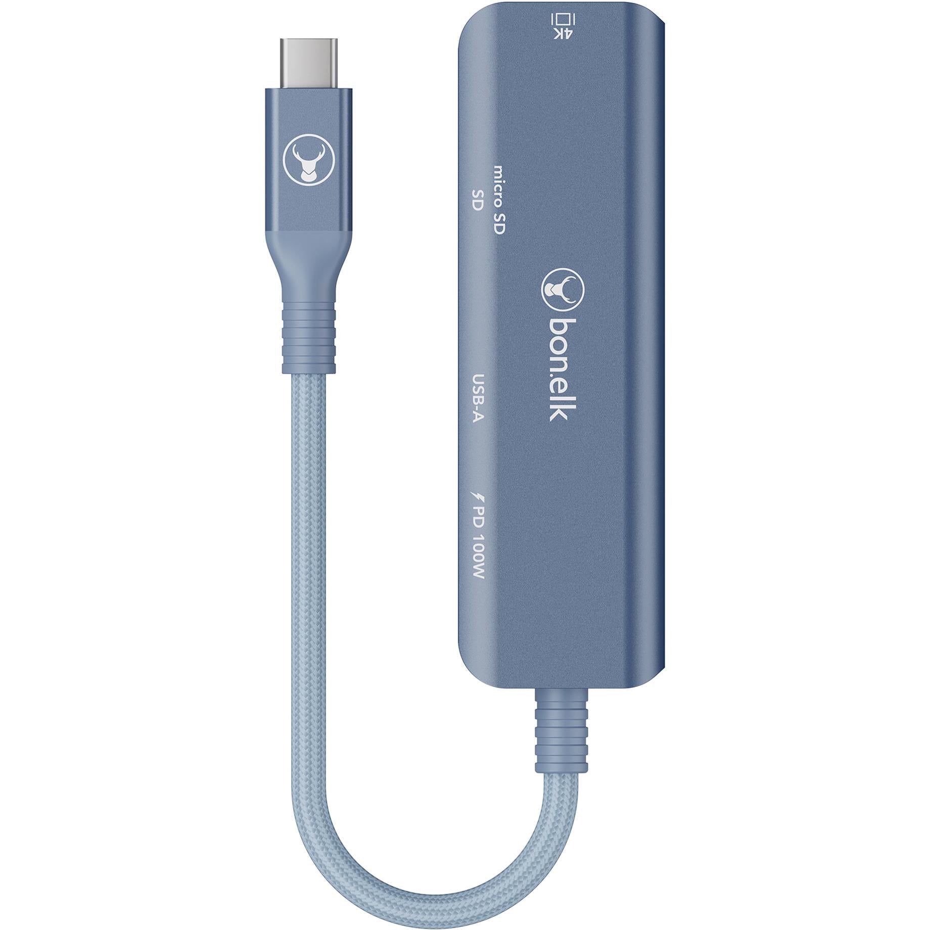 Indigo blue USB-C multiport hub with USB-C input and PD 100W