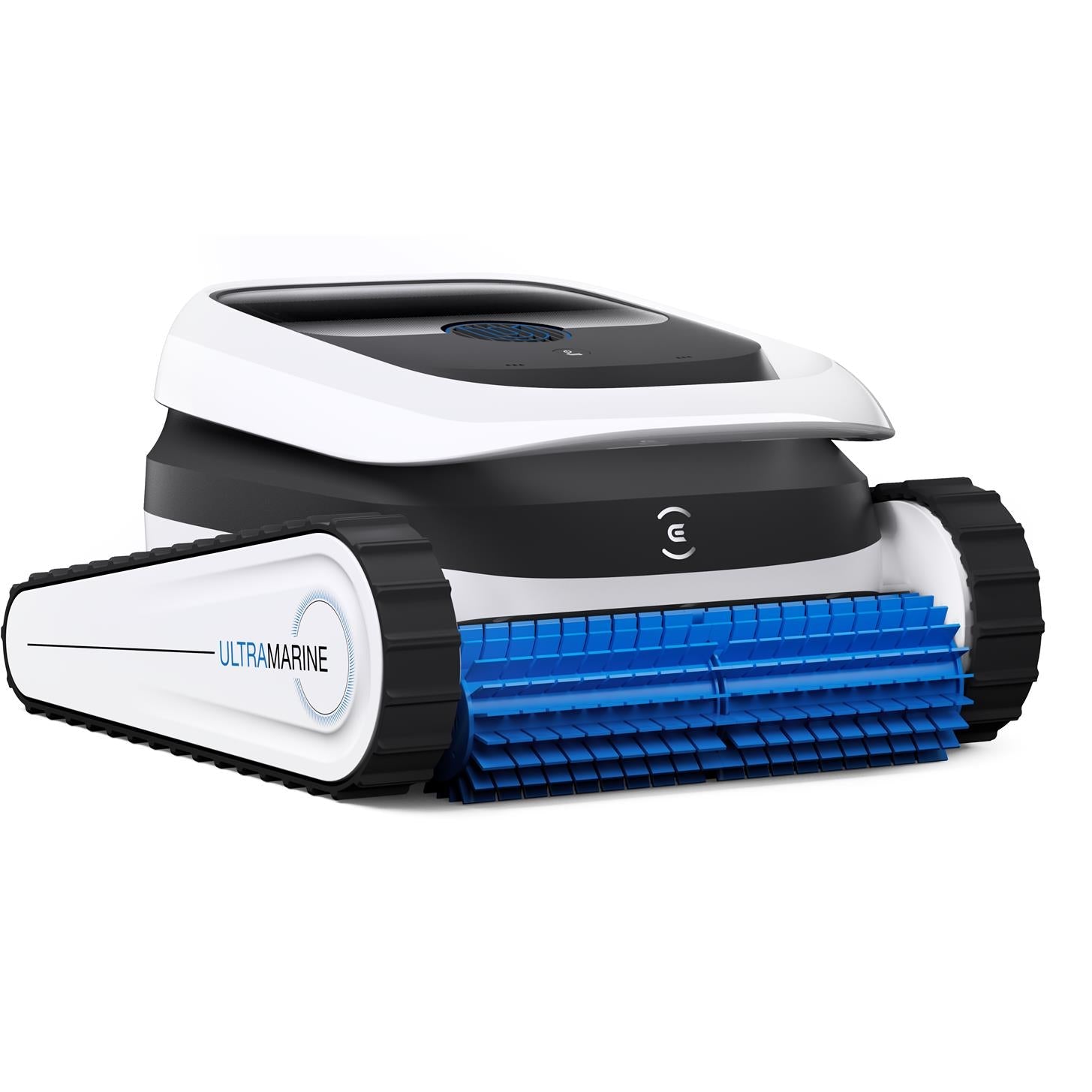 Robot pool cleaner with blue brush rollers and ULTRAMARINE label on side