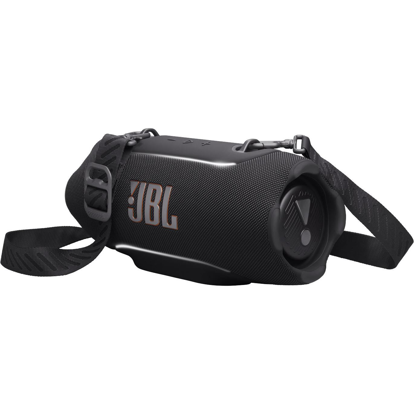 Black JBL Xtreme 5 portable speaker with carry strap, side controls, and JBL logo