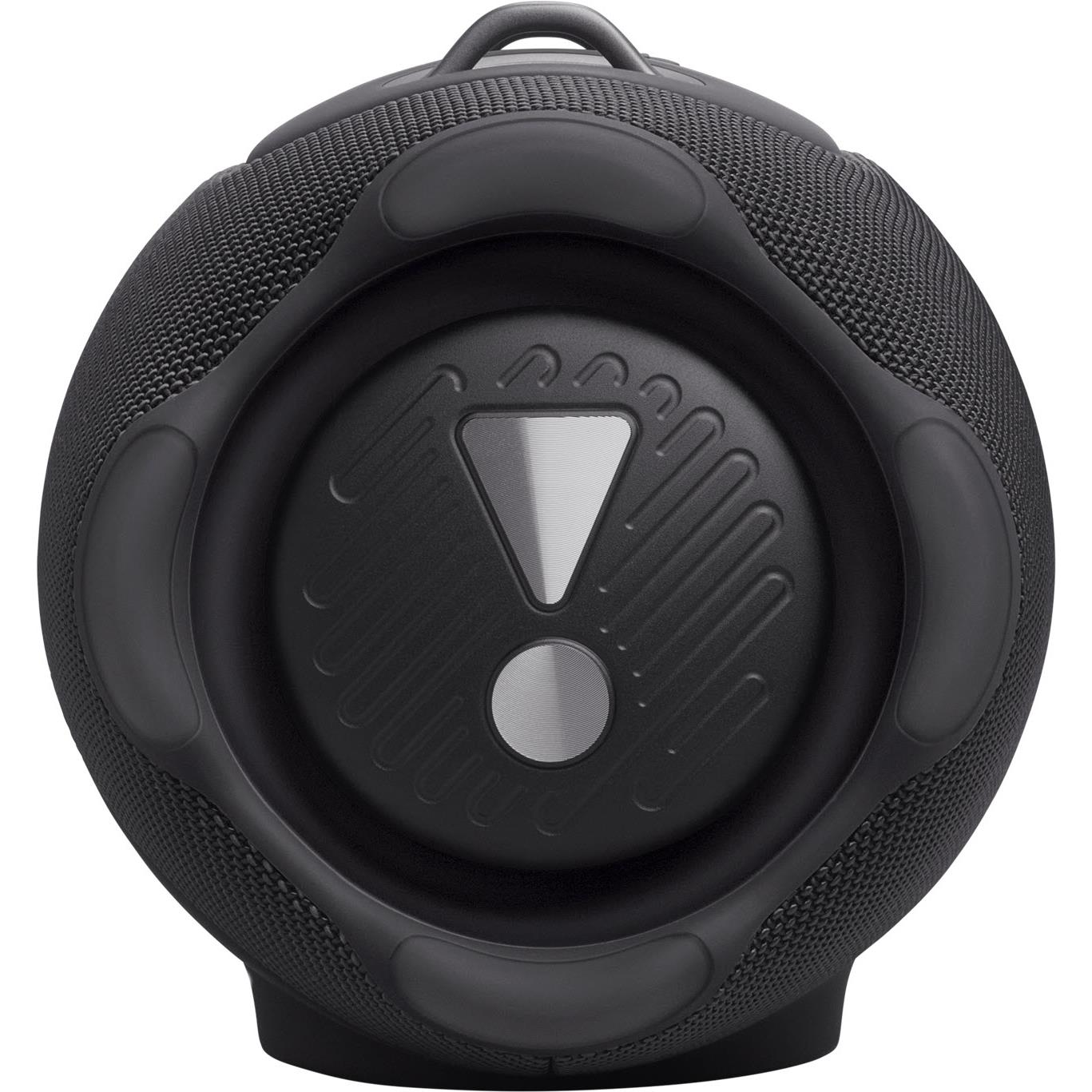 Black JBL Xtreme 5 speaker passive radiator close-up with embossed icon