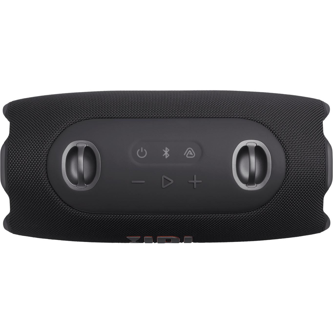 Black JBL Xtreme 5 speaker top panel with buttons and two rubberized side handles