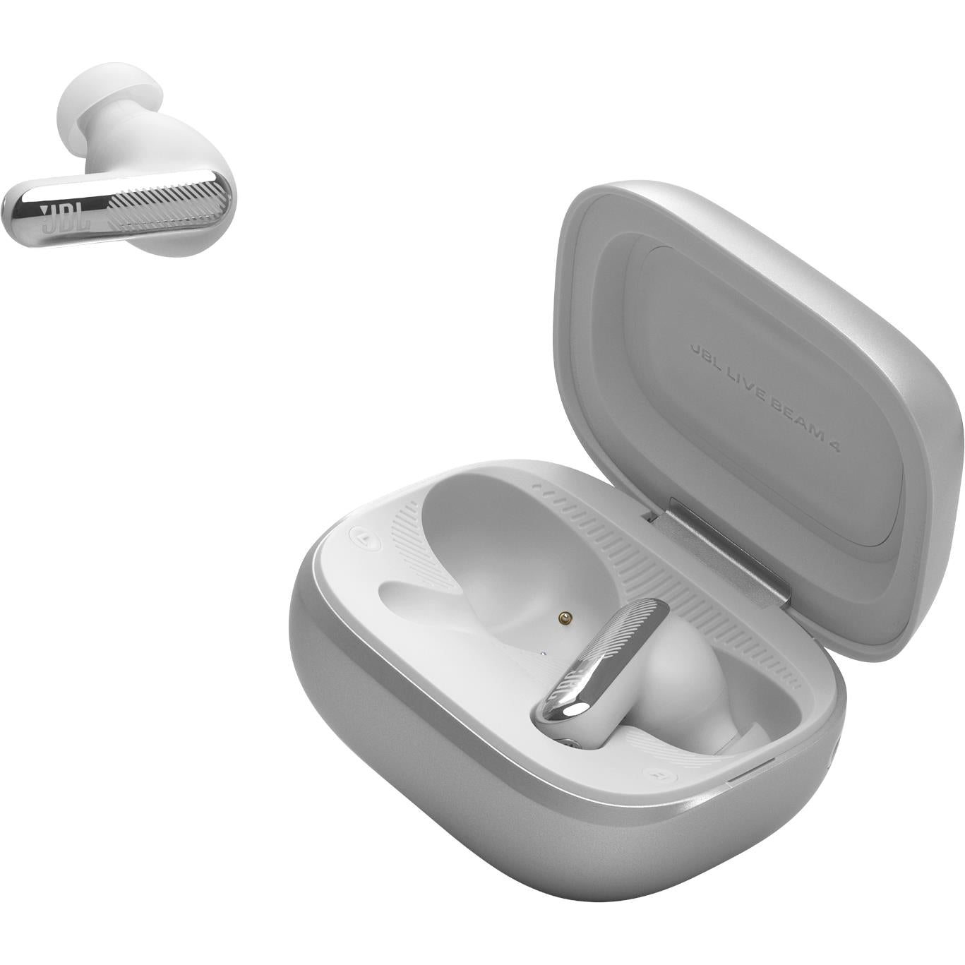 JBL Live Beam 4 true wireless adaptive noise cancelling earbuds in silver with Smart Charging Case, image 12 - In-Ear Headphones & Earbuds at Tech Supply Shed NZ