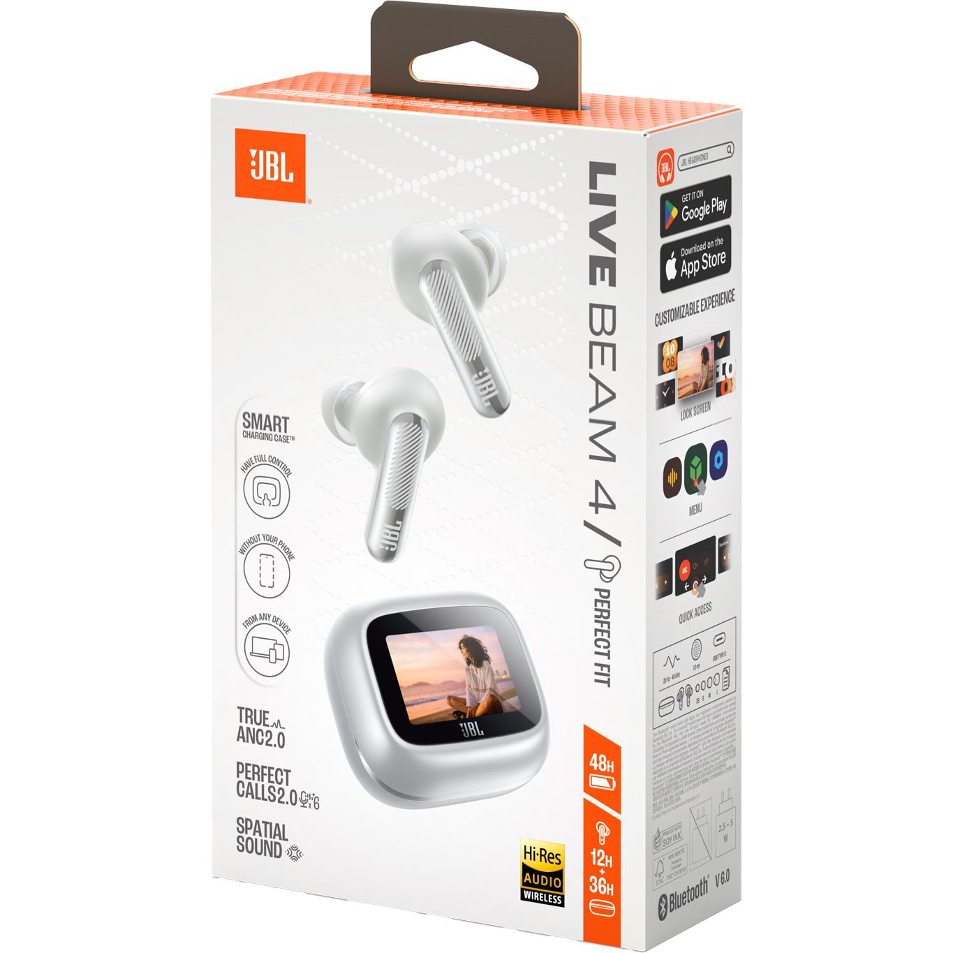 JBL Live Beam 4 true wireless adaptive noise cancelling earbuds in silver with Smart Charging Case, image 14 - In-Ear Headphones & Earbuds at Tech Supply Shed NZ
