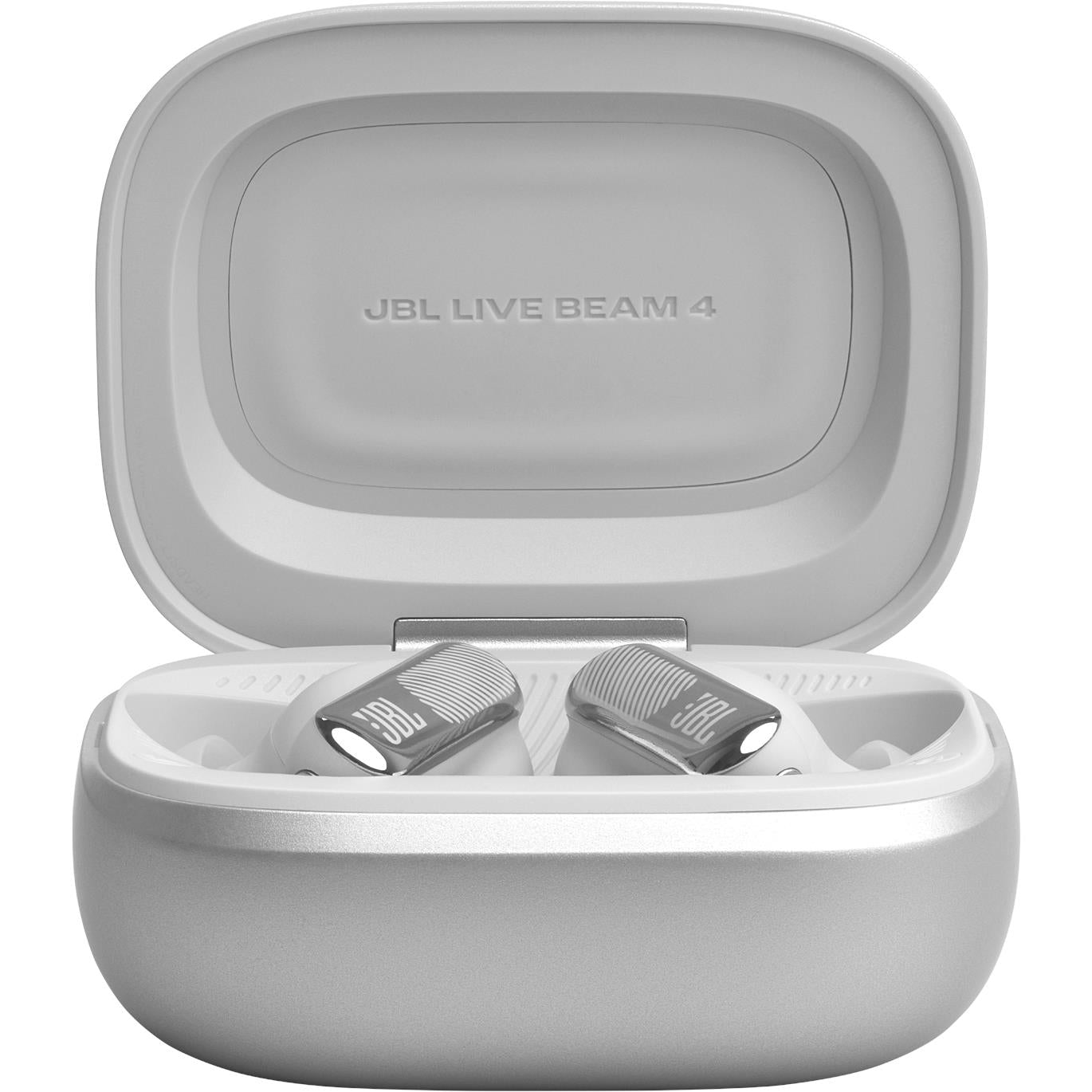JBL Live Beam 4 true wireless adaptive noise cancelling earbuds in silver with Smart Charging Case, image 4 - In-Ear Headphones & Earbuds at Tech Supply Shed NZ