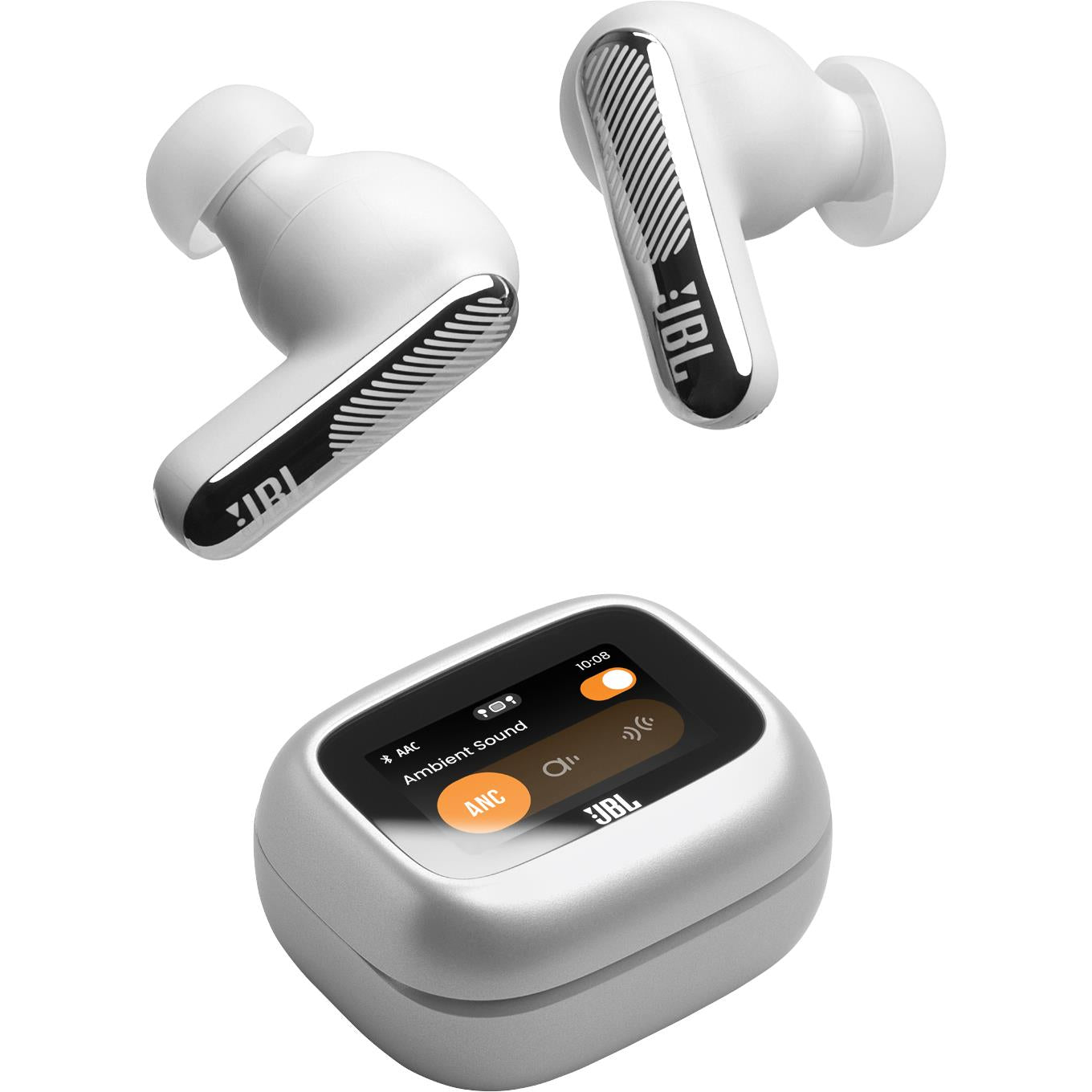 JBL Live Beam 4 true wireless adaptive noise cancelling earbuds in silver with Smart Charging Case, image 8 - In-Ear Headphones & Earbuds at Tech Supply Shed NZ