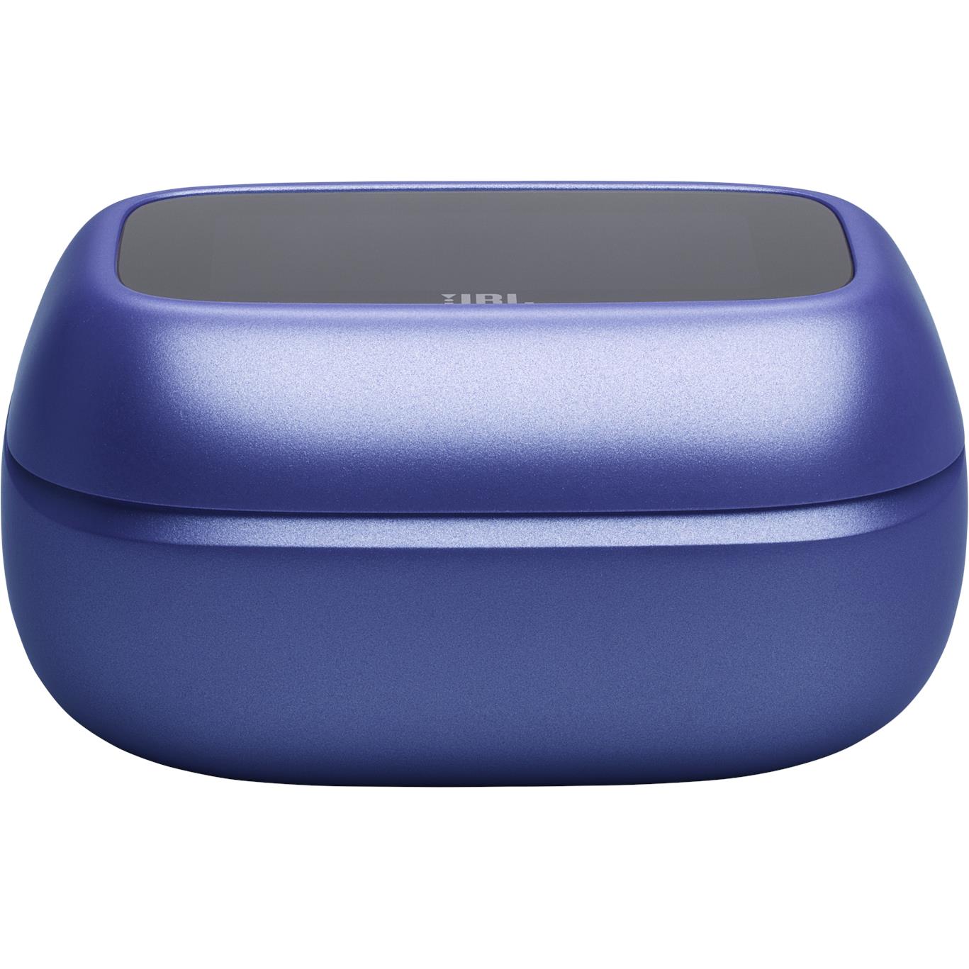 Blue charging case for JBL wireless earbuds with top cover