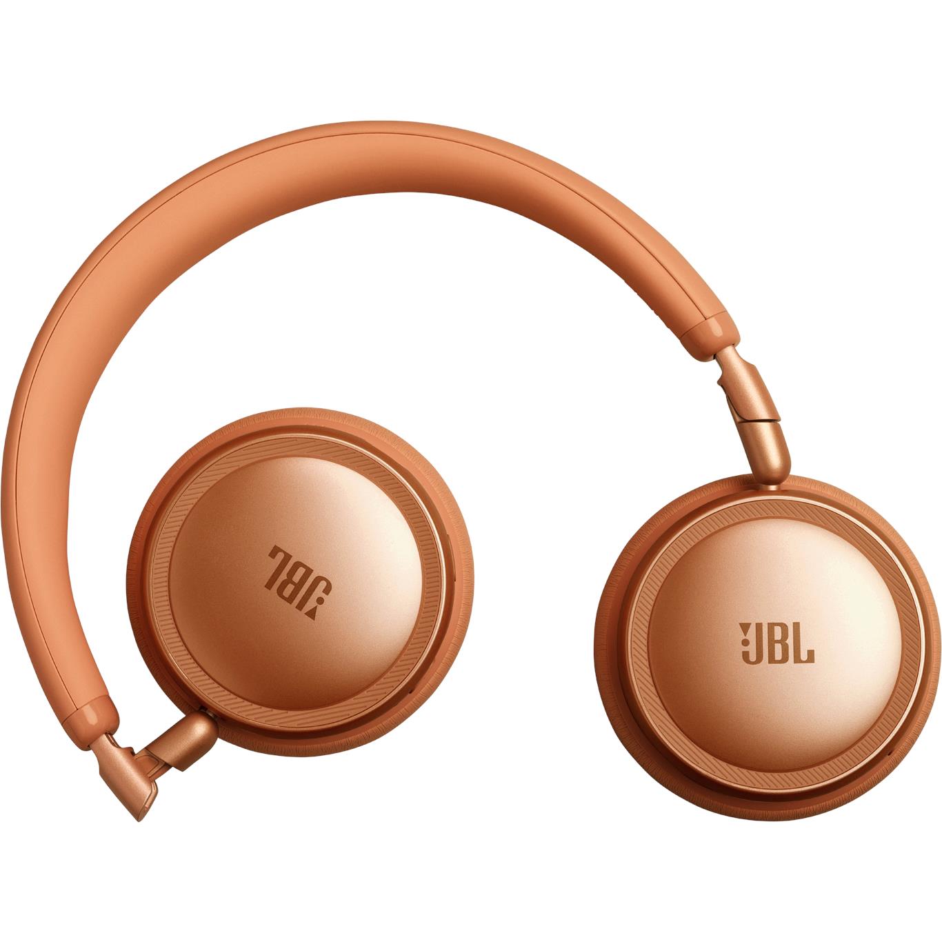 Orange JBL over-ear headphones, top view of ear cups with JBL and 710? logos