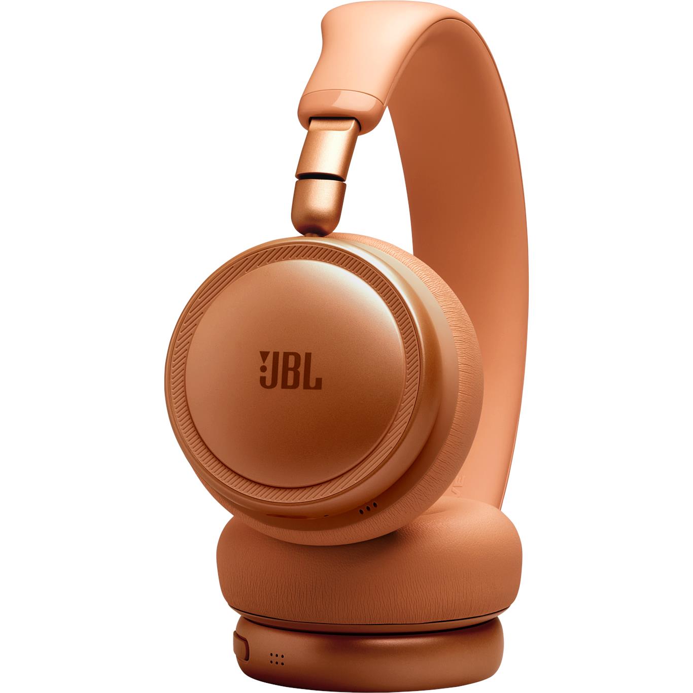 Orange JBL over-ear headphones shown from the side with ear cup details
