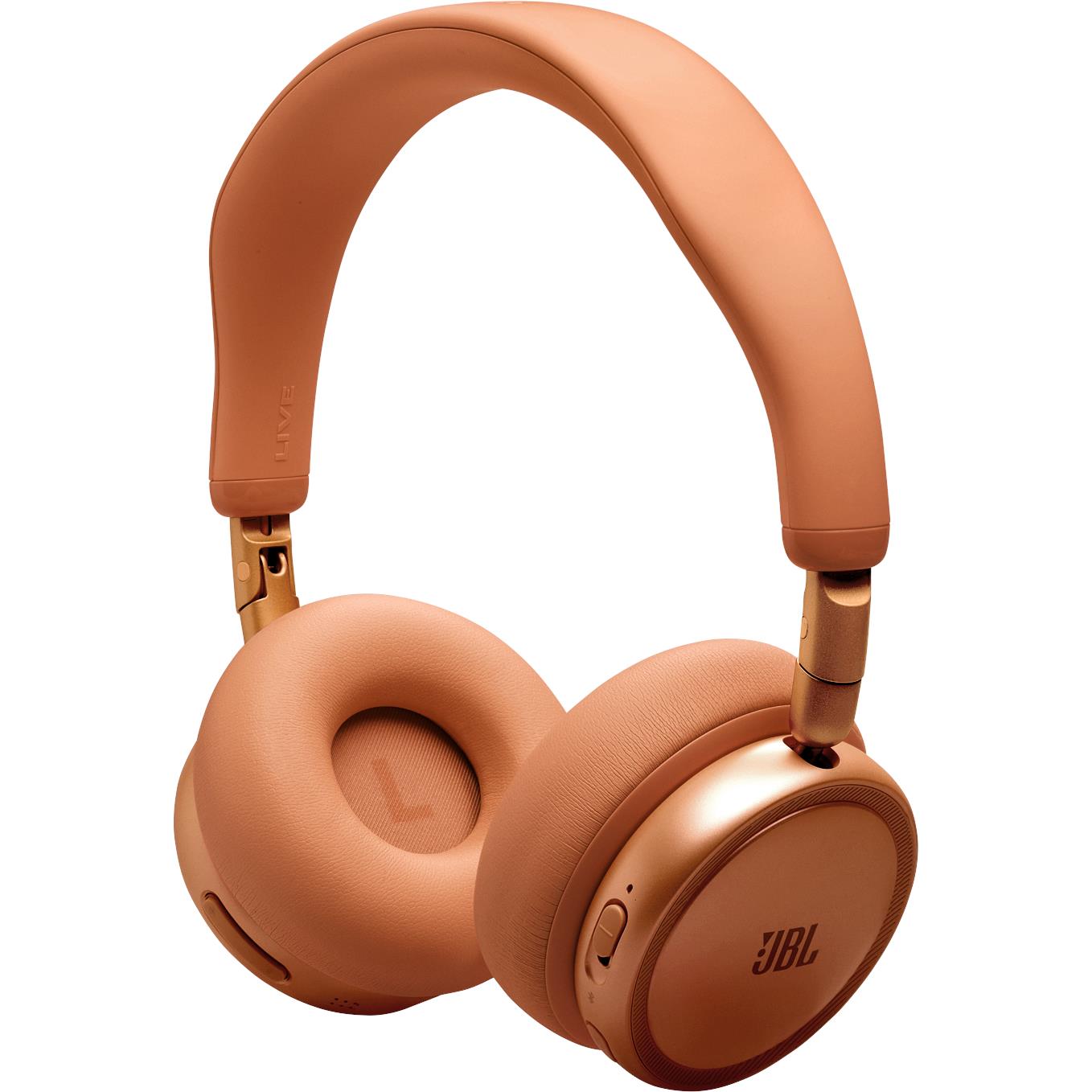 Orange JBL over-ear headphones angled view with headband and ear cup controls