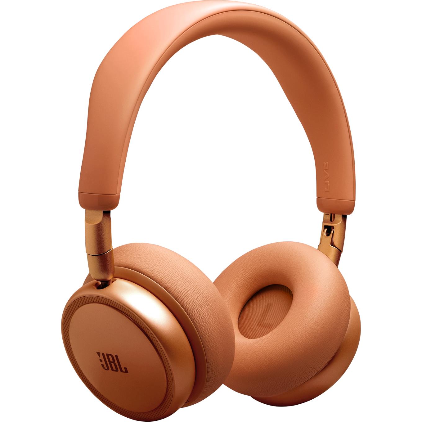 Orange JBL over-ear headphones with padded headband and textured ear cup cushions