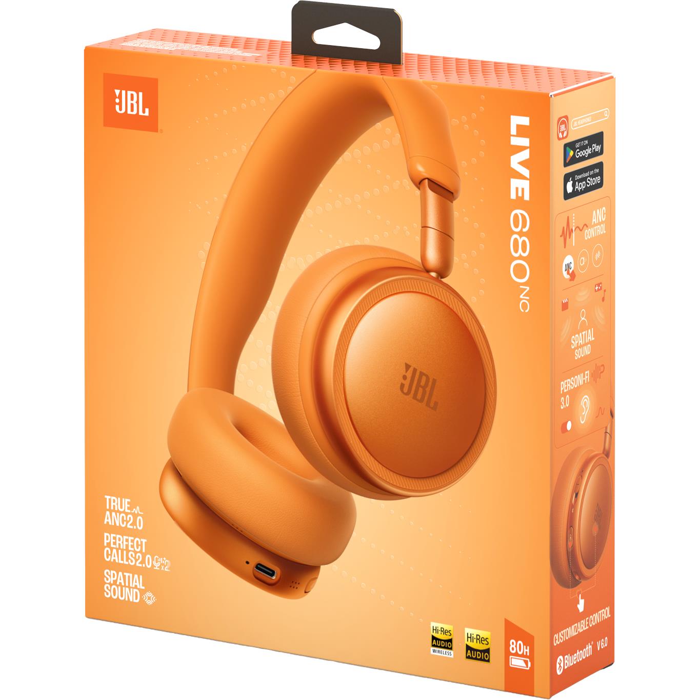 Orange JBL 680NC headphone retail box with over-ear headphone image