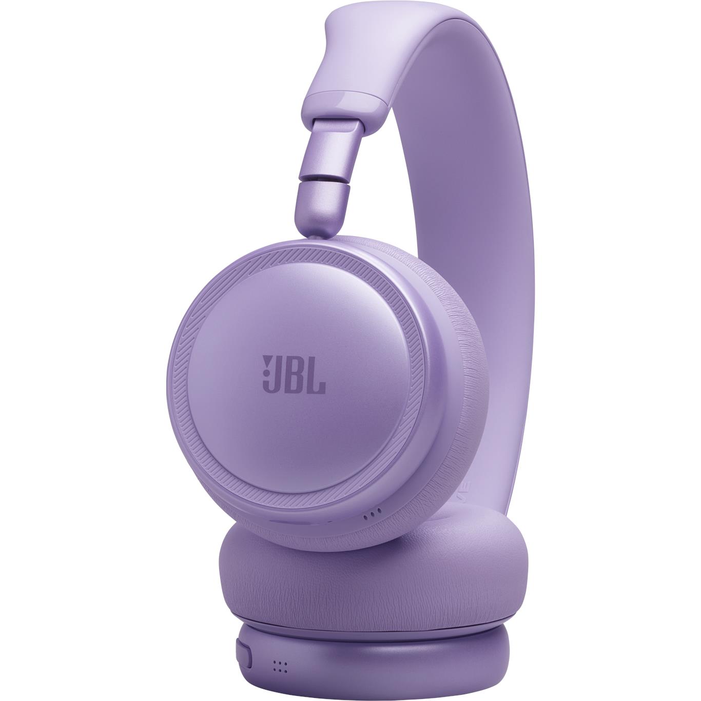 Lavender JBL Live 680NC wireless noise-cancelling headphones, upright folded side view