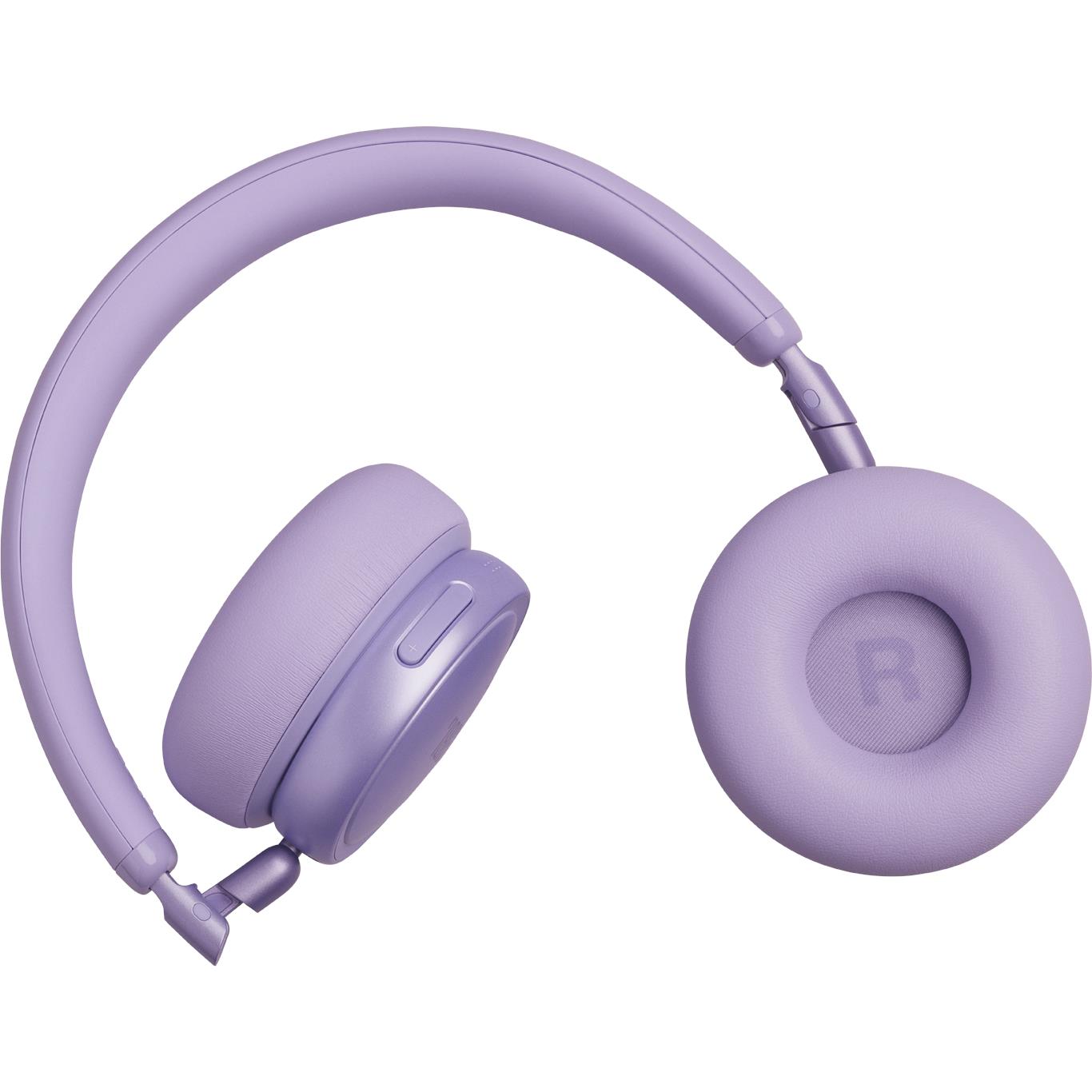 Lavender JBL Live 680NC wireless noise-cancelling headphones, right earcup and controls view