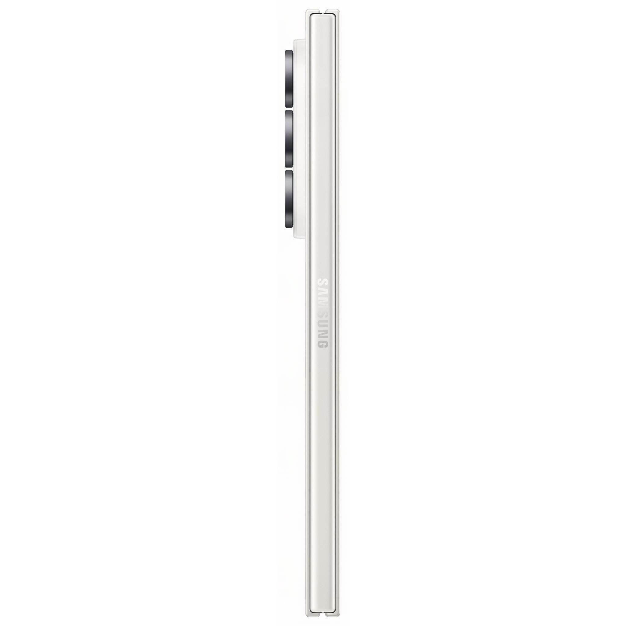 Cream Samsung foldable smartphone side profile with buttons and hinge