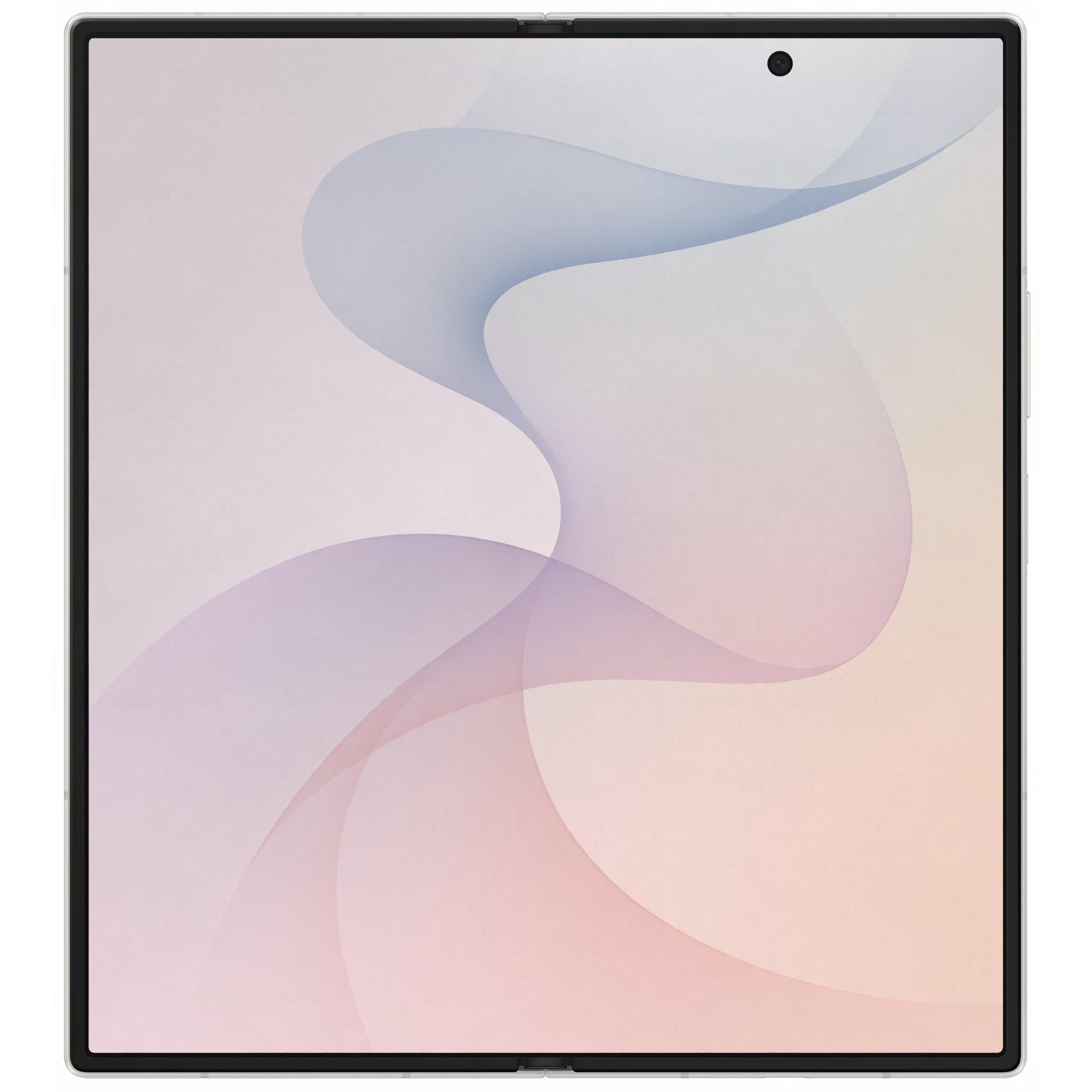 Samsung foldable smartphone, open front display with abstract gradient artwork