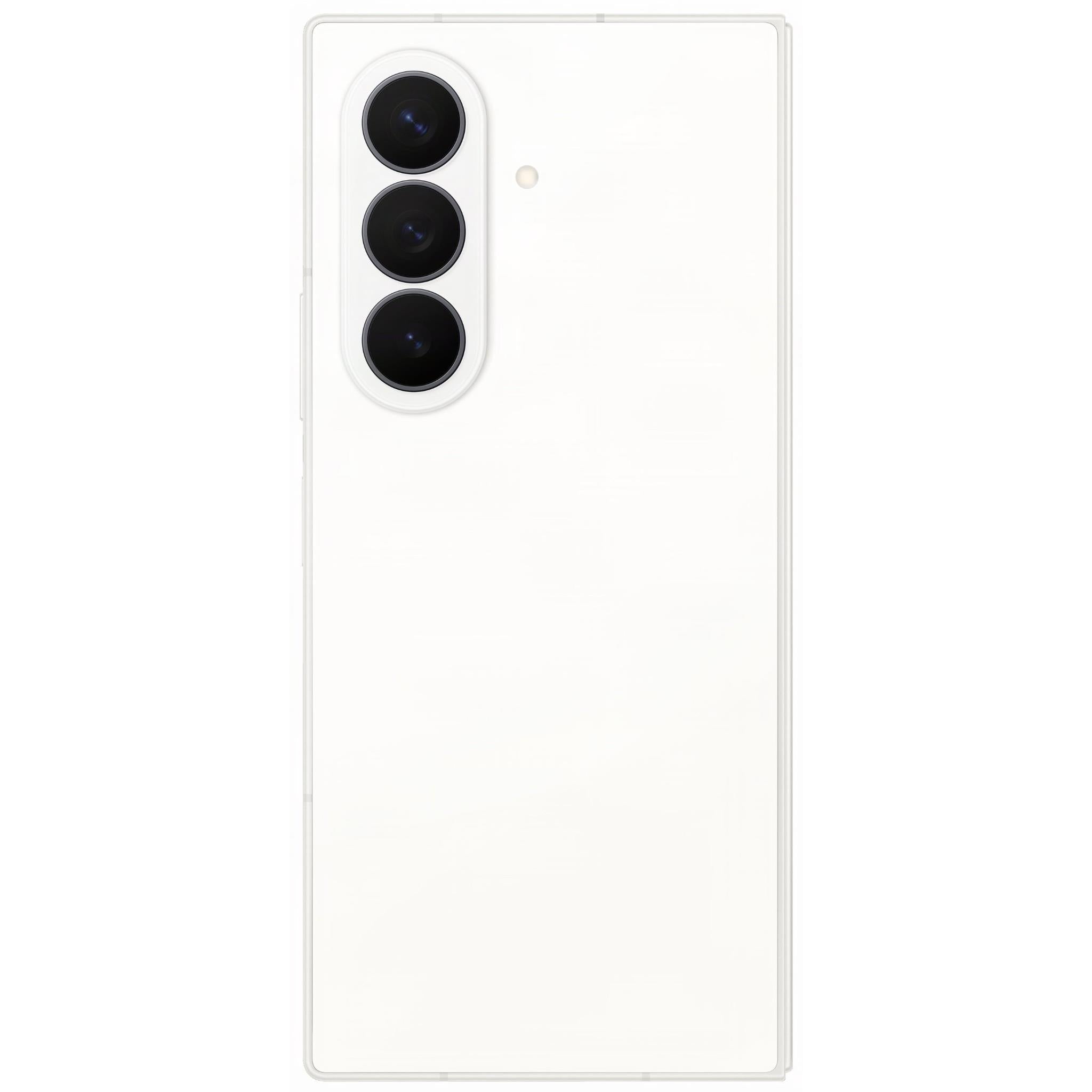 Cream foldable smartphone back panel with triple rear cameras
