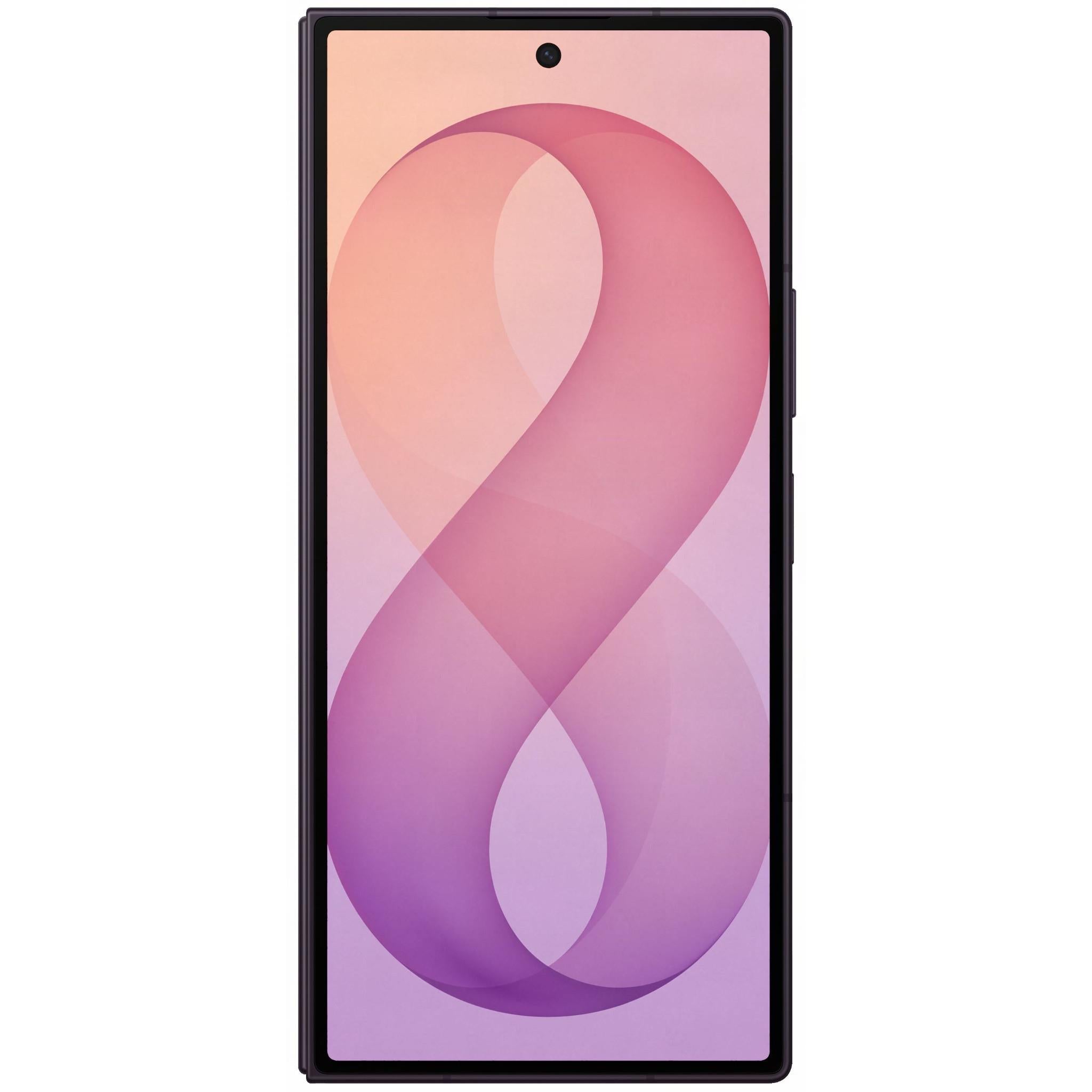 Violet shadow foldable smartphone closed with cover display and purple abstract design
