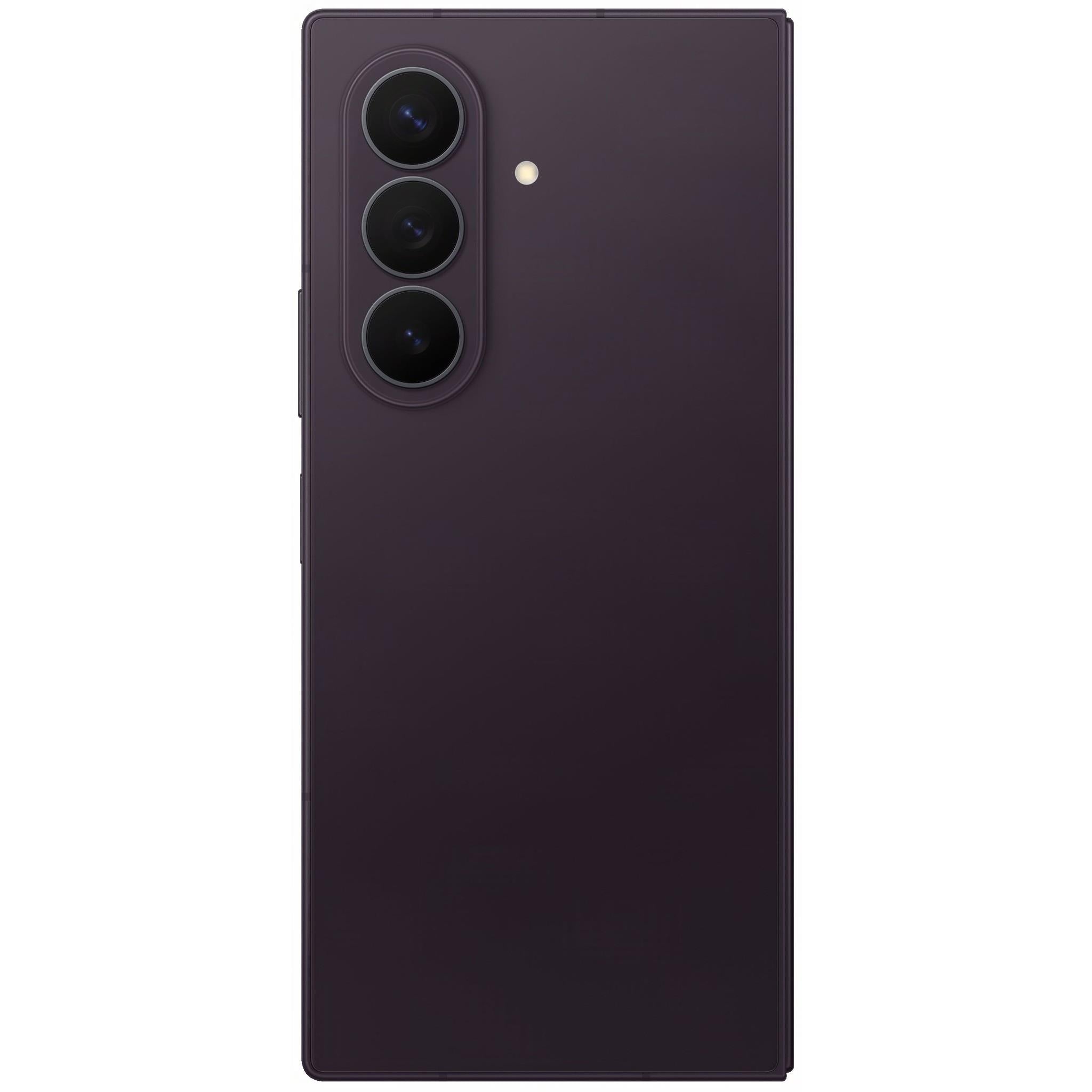 Violet shadow foldable smartphone back view with triple camera module