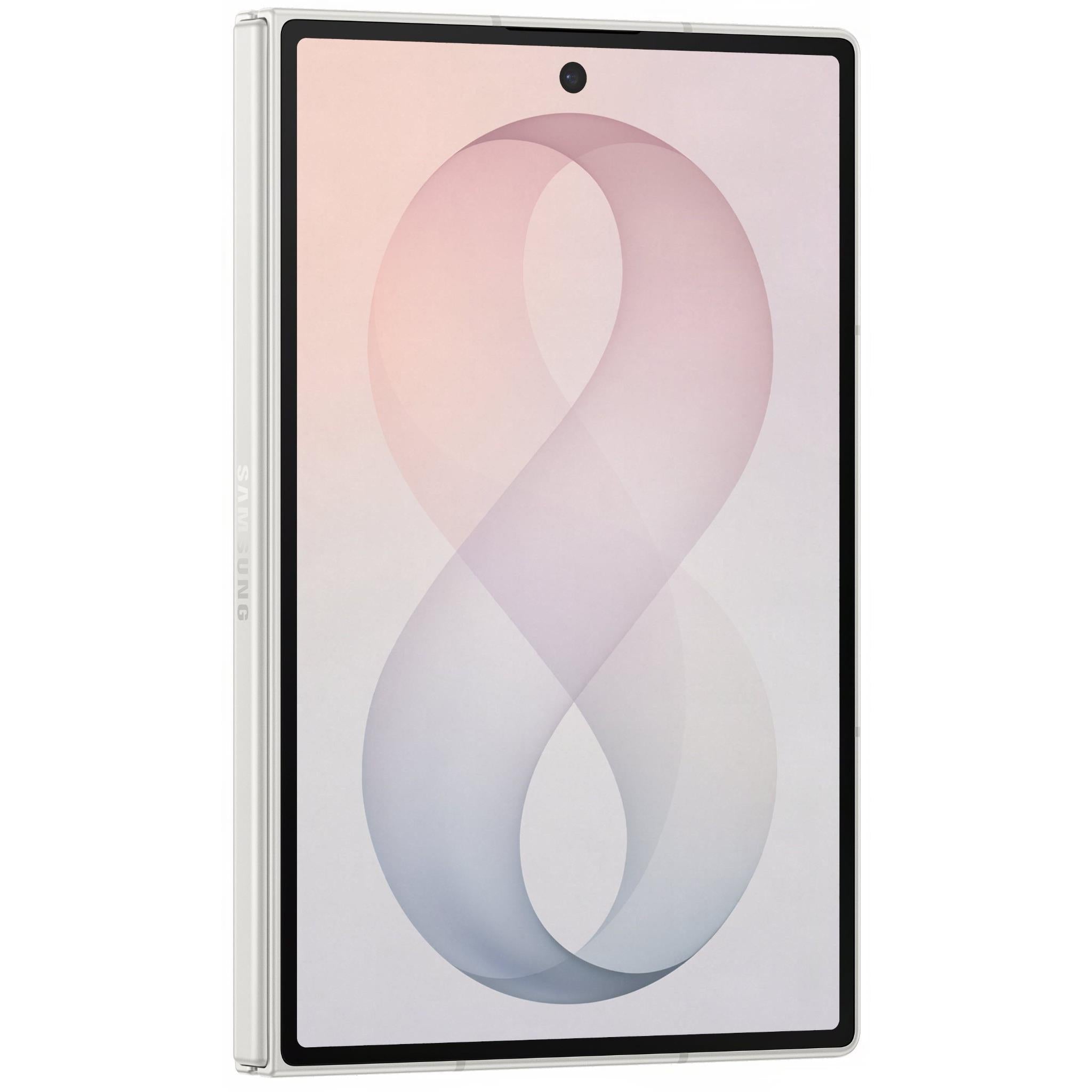 Cream Galaxy Z Fold8 phone, open display with side edge and rear panel