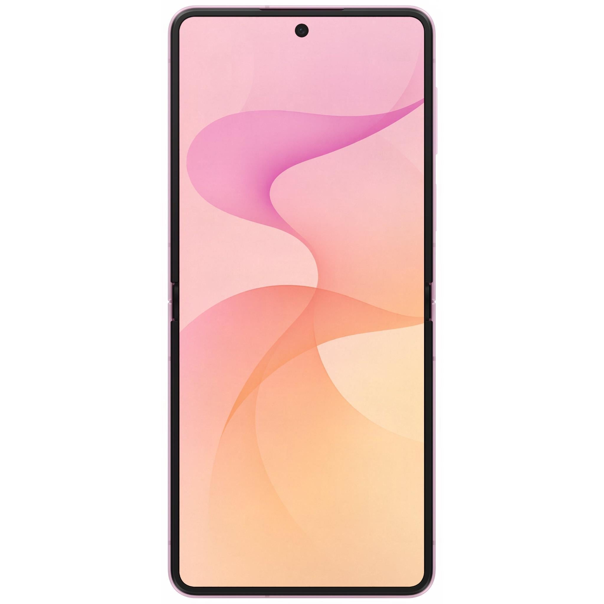 Pink foldable phone, front view with centered speaker cutout