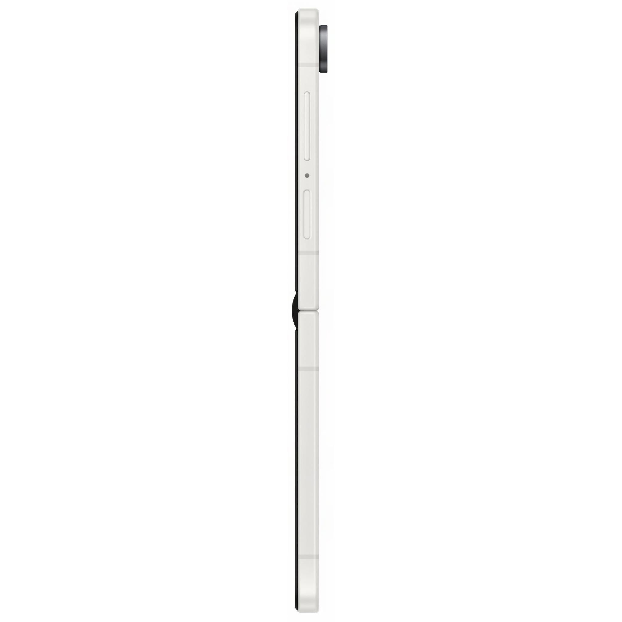 Cream foldable smartphone side profile with buttons along the edge