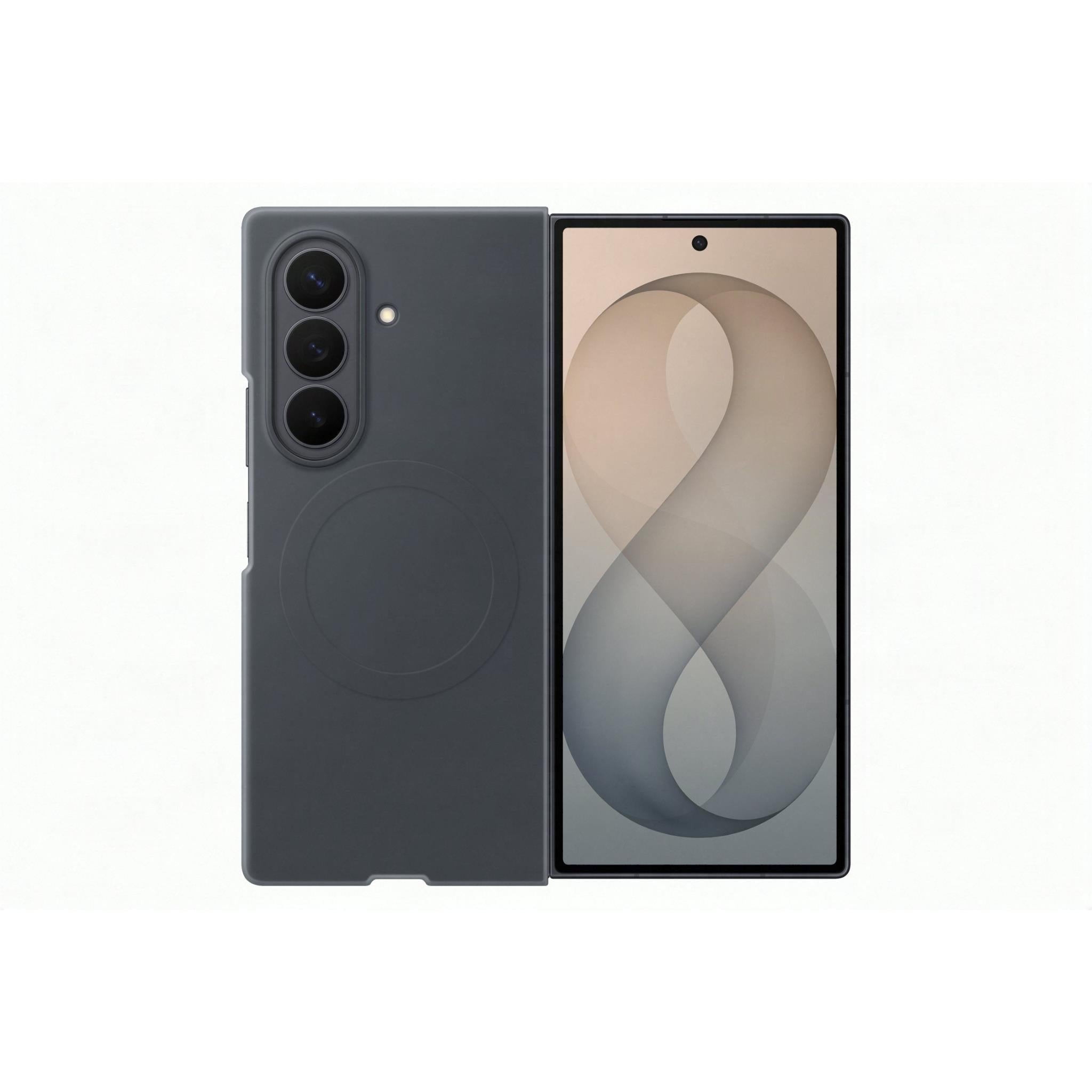 Graphite silicone fold phone case with camera cutouts, covers front and back