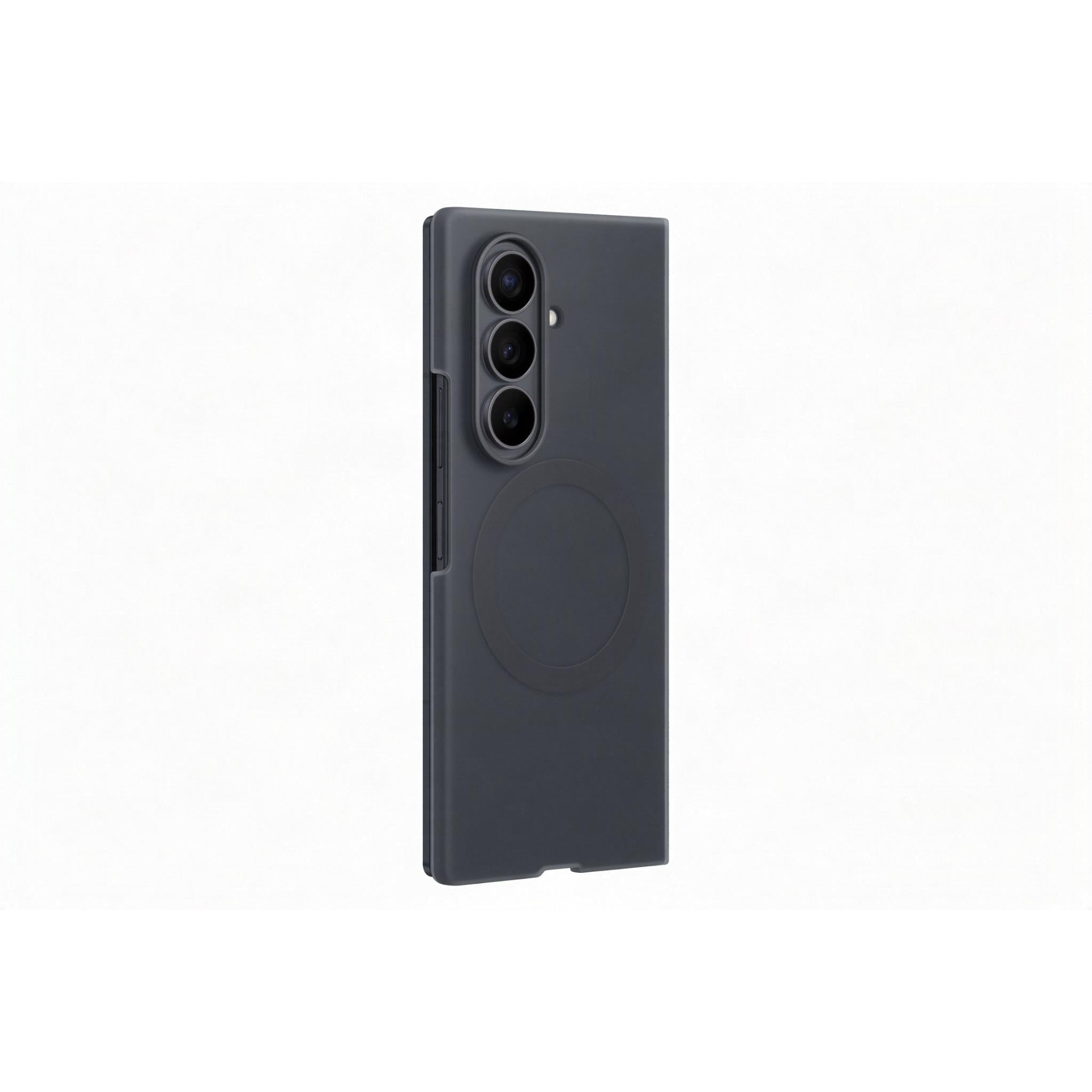 Graphite silicone fold phone case, slim side profile with cutout accents