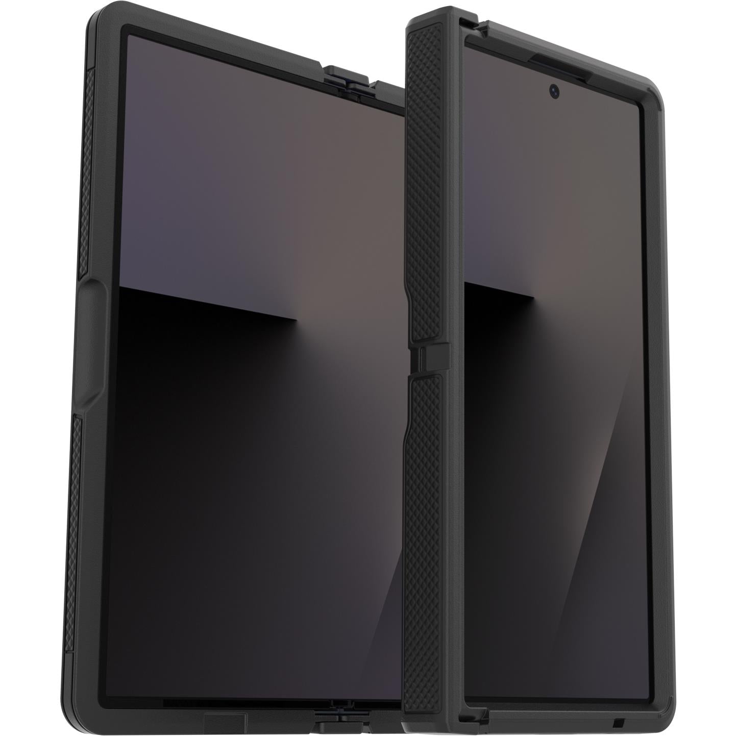 Black rugged case for folding phone with strap across both screens