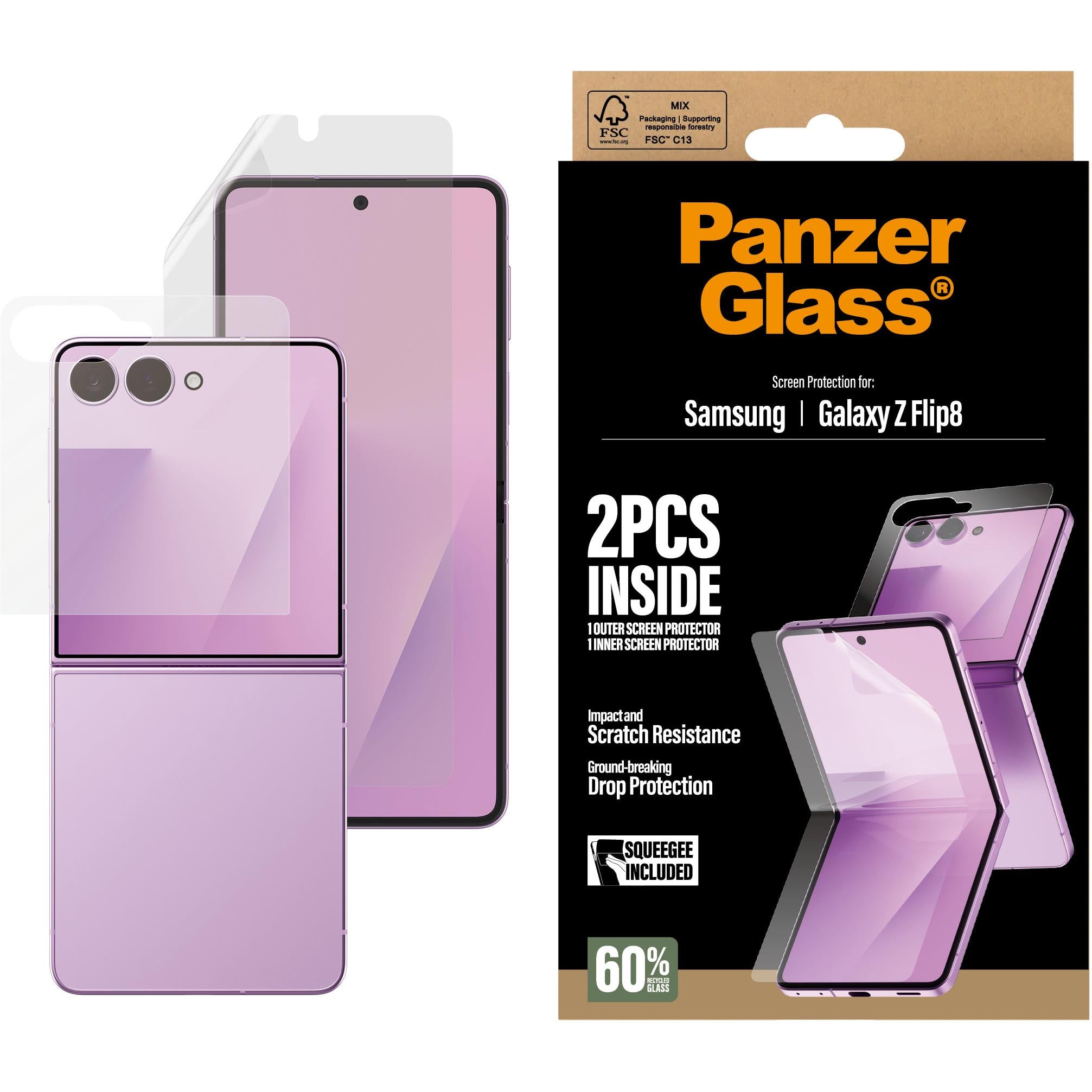 PanzerGlass glass cover screen and TPU main screen protector set for Samsung Galaxy Z Flip8, image 2 - Phone Accessories at Tech Supply Shed NZ