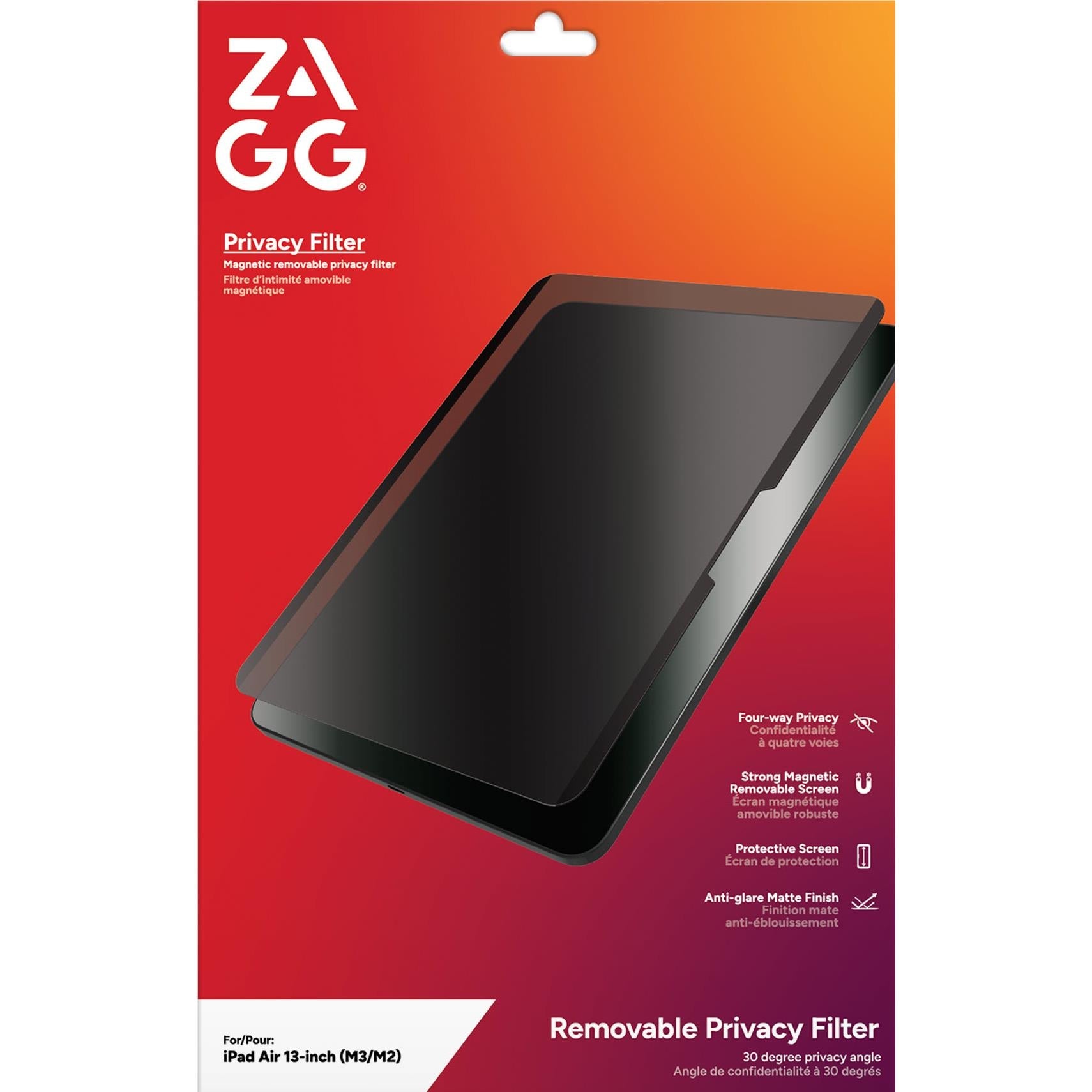 Removable privacy filter for iPad Air 13-inch, black matte screen protector