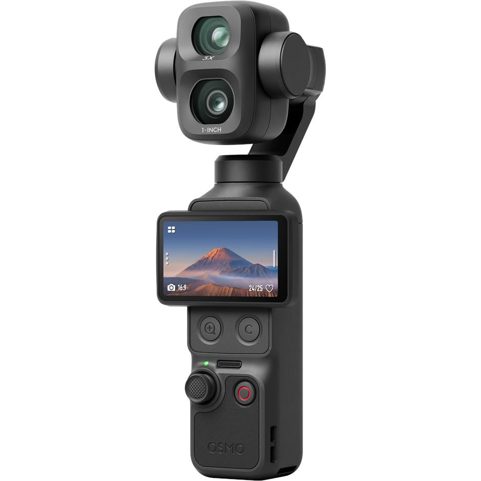 DJI Osmo Pocket 4P gimbal camera with touchscreen and dual-lens module, dark gray