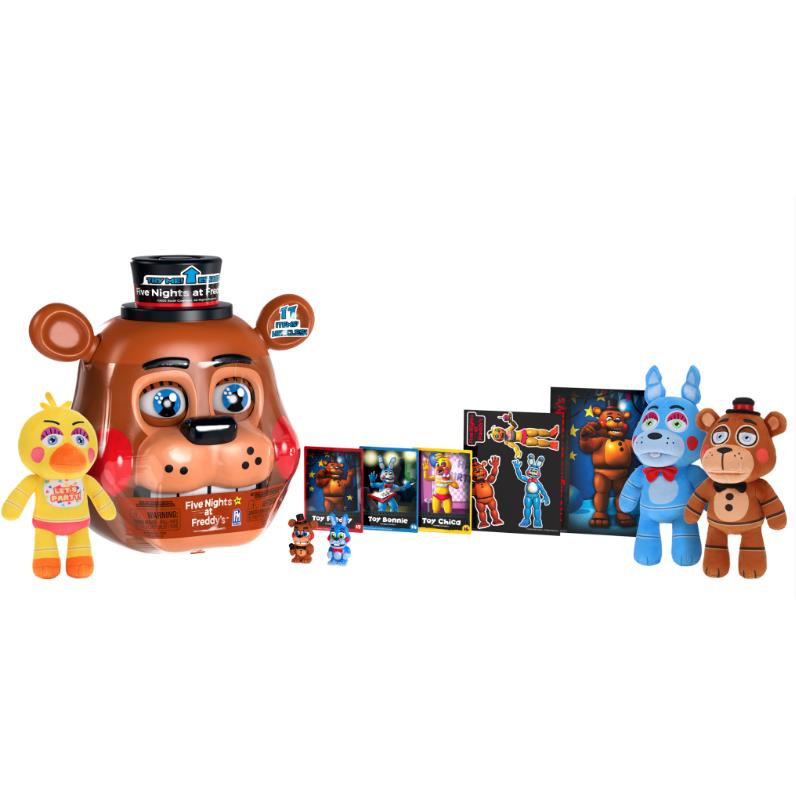 Collectible toy bundle with case, featuring Toy Freddy figure and 2 companion figures