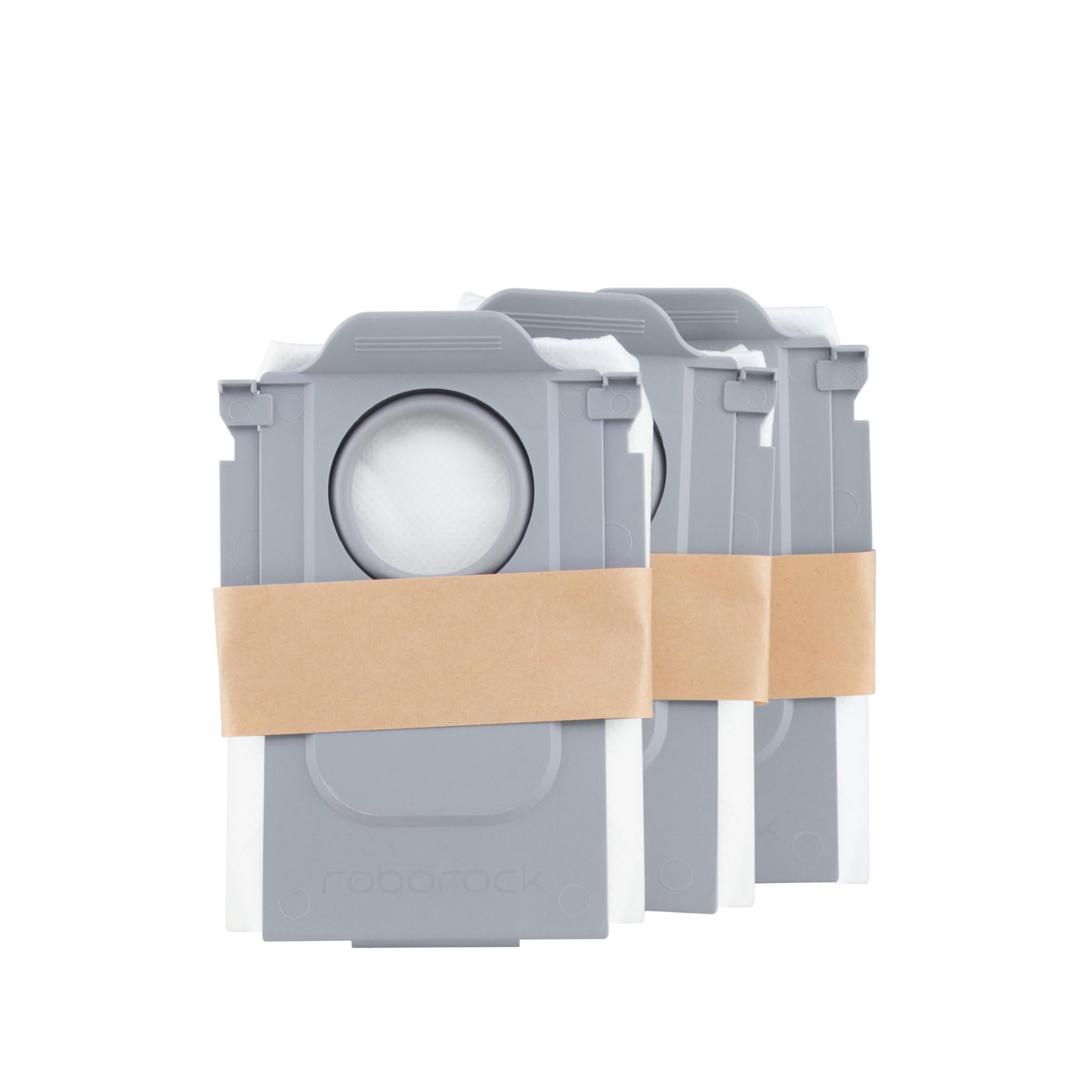 Roborock disposable dust bags, 3-pack with gray filter covers and kraft ties