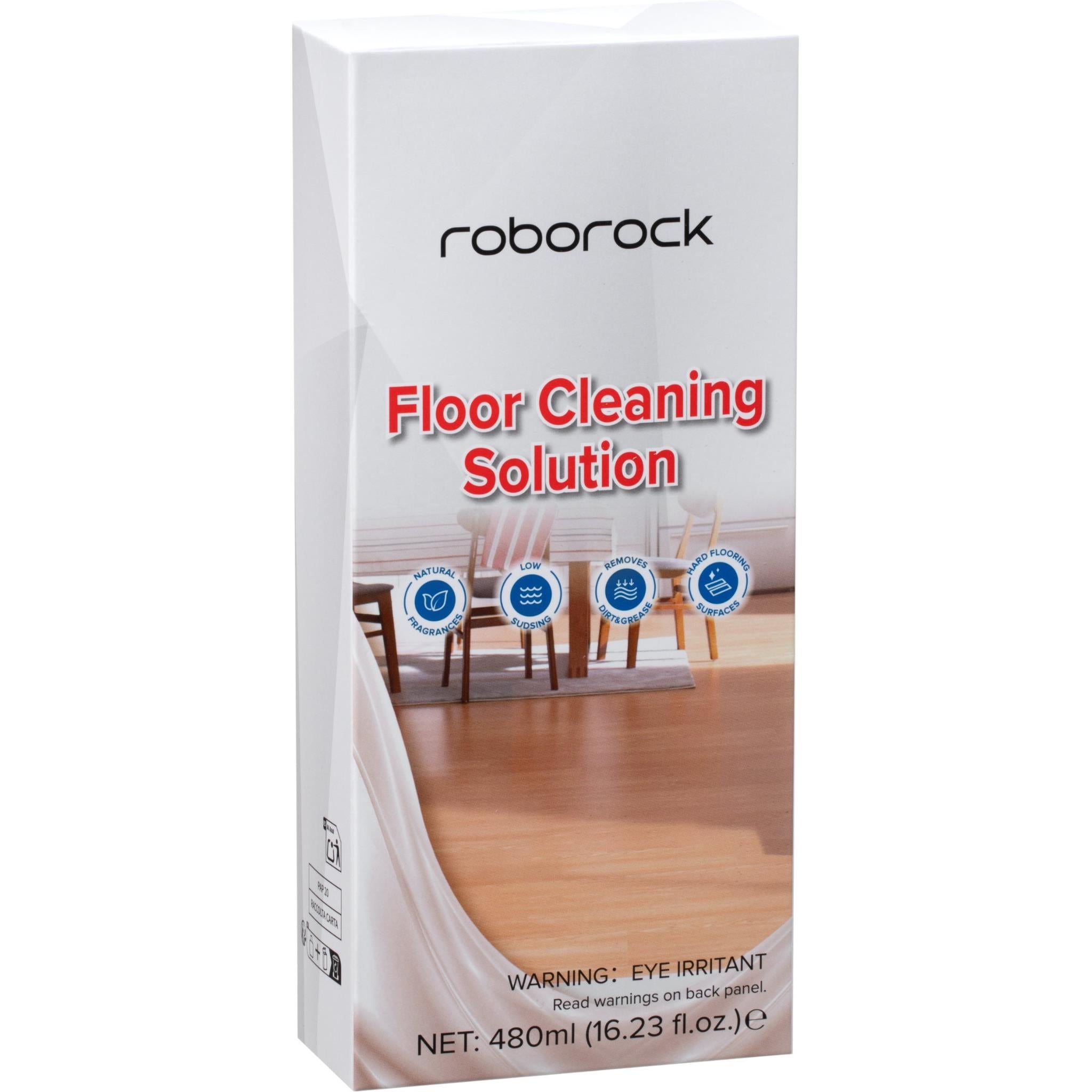 Roborock floor cleaning solution box, white packaging with red text and image