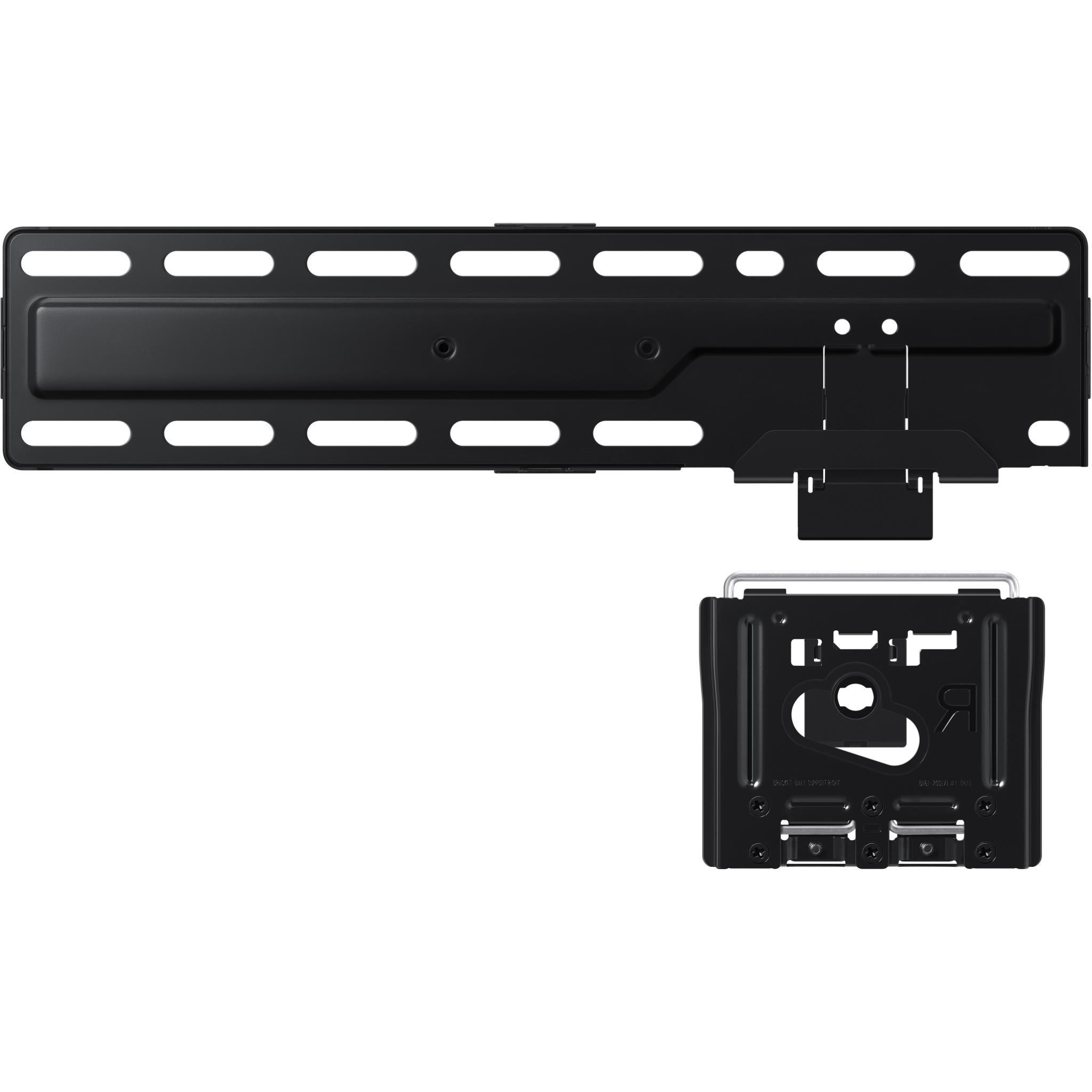 Slim TV wall mount plate with attached mounting bracket and screws, black