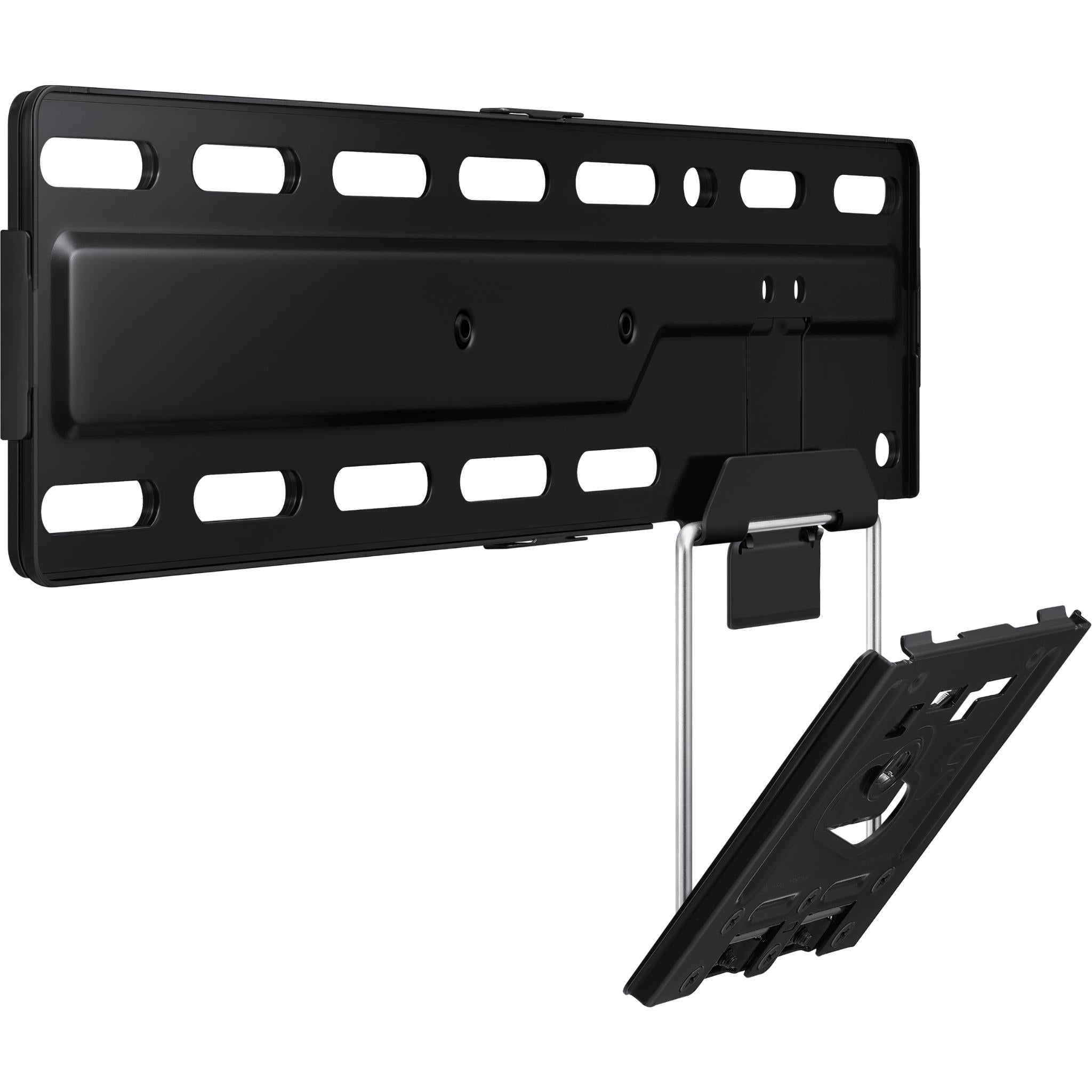TV wall mount with wall plate and swing-out mounting arm, black metal