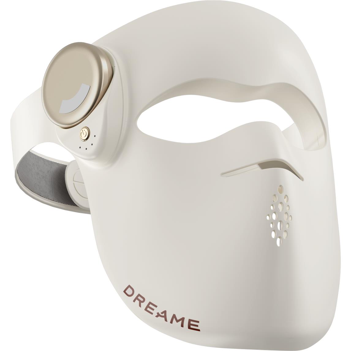 Rechargeable LED face mask, white shell with circular control on side