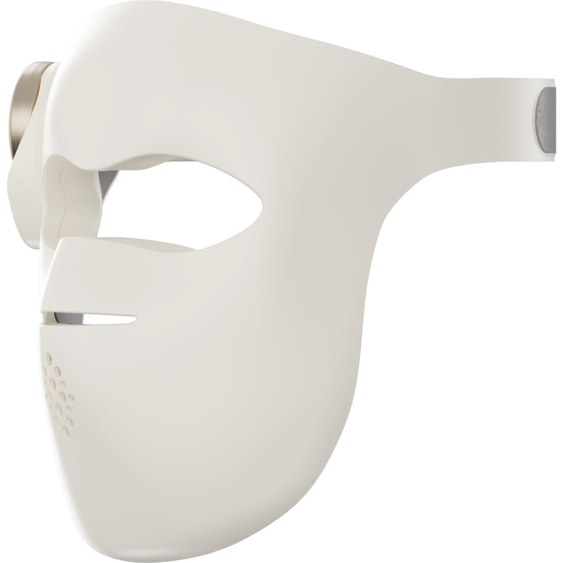Rechargeable LED face mask, white with side rails and perforated cheek area