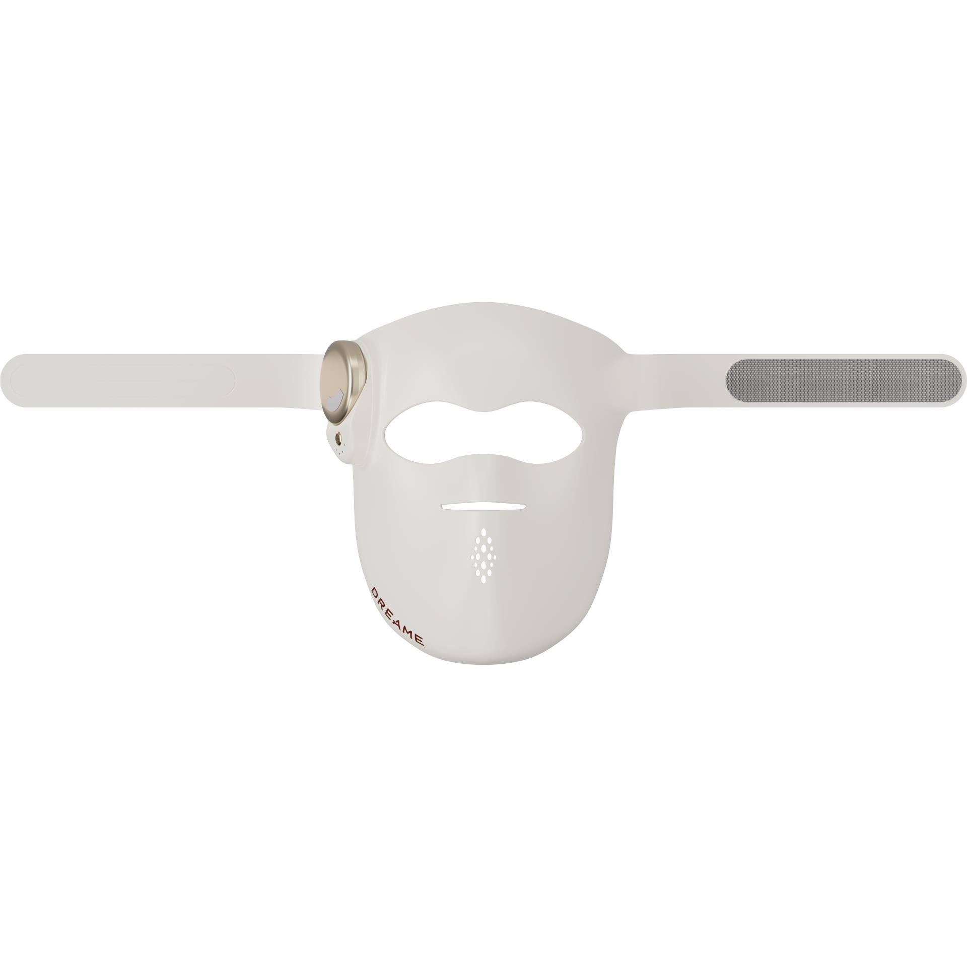 Rechargeable LED face mask, centered view with two head straps and LED window