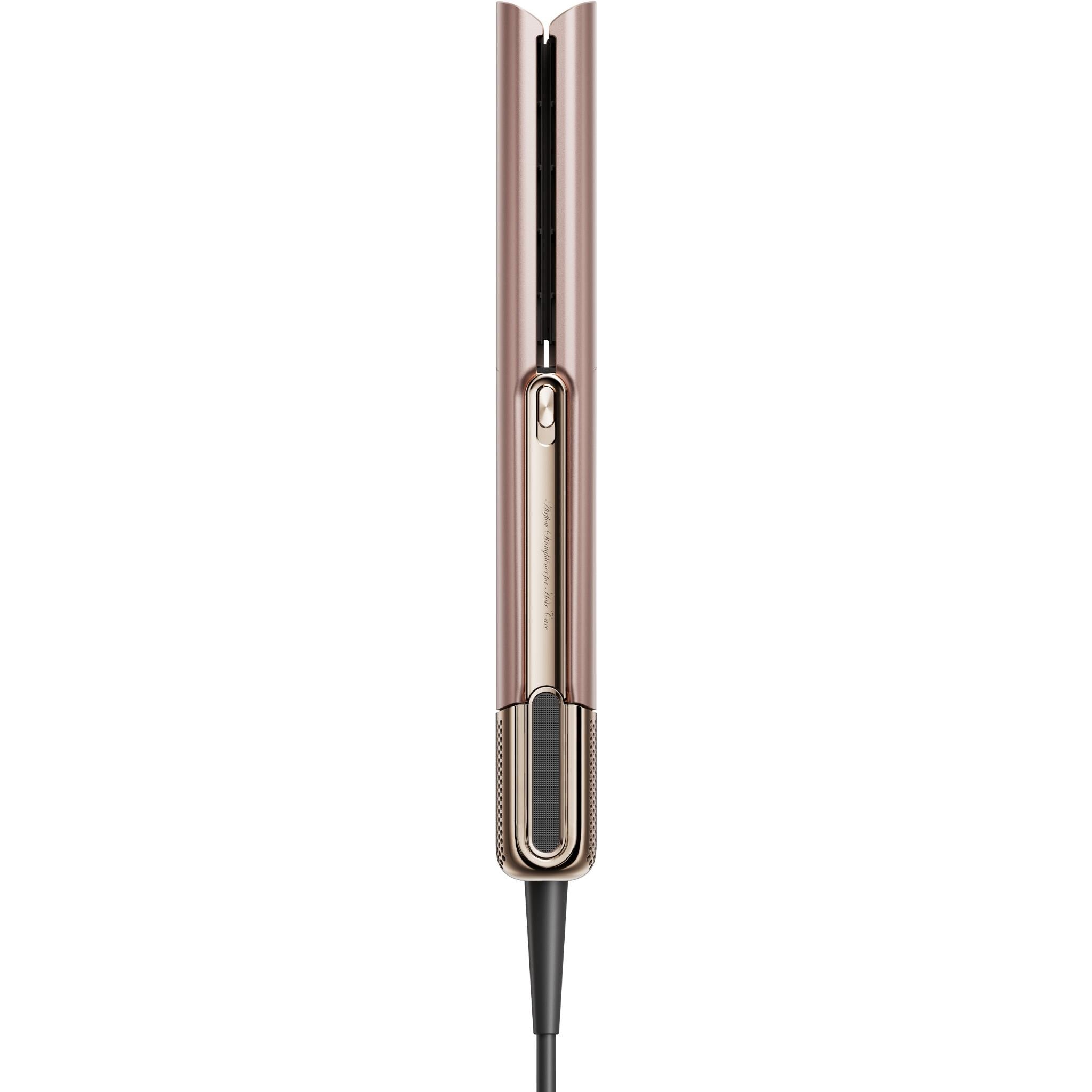 Rose-gold straightener with central indicator window and cord