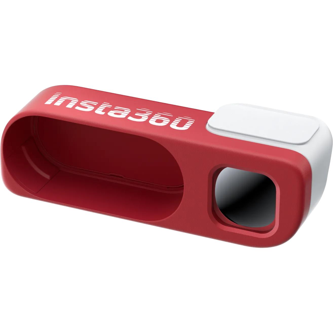 Red action camera profile with lens and white top panel