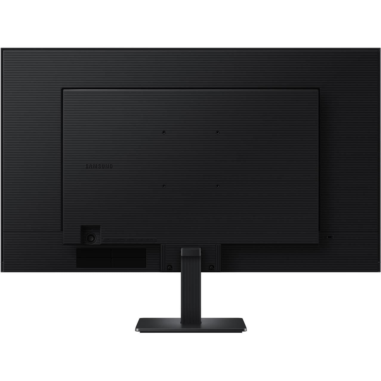 Black monitor rear view with stand centered and vented panel texture