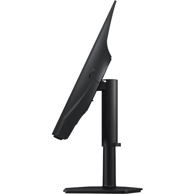 OLED gaming monitor side profile with black stand base and slim bezel