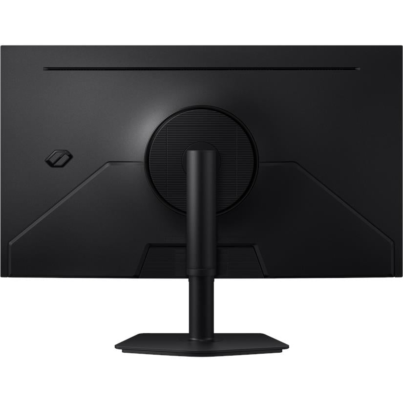 OLED gaming monitor rear view with central stand post and matte back panel