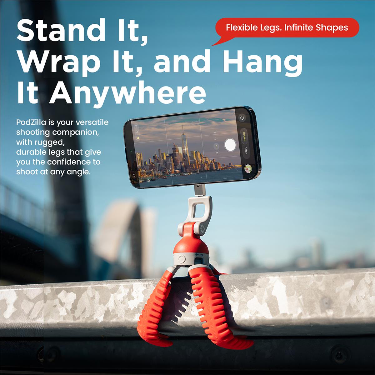 Joby Podzilla Octo suction tripod kit in red, image 3 - Camera Accessories at Tech Supply Shed NZ